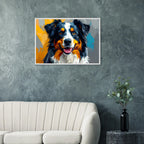 Bunter Hundeporträt-Poster: Premium-Poster aus halbmattem Premium-Papier mit Holzrahmen-petllective