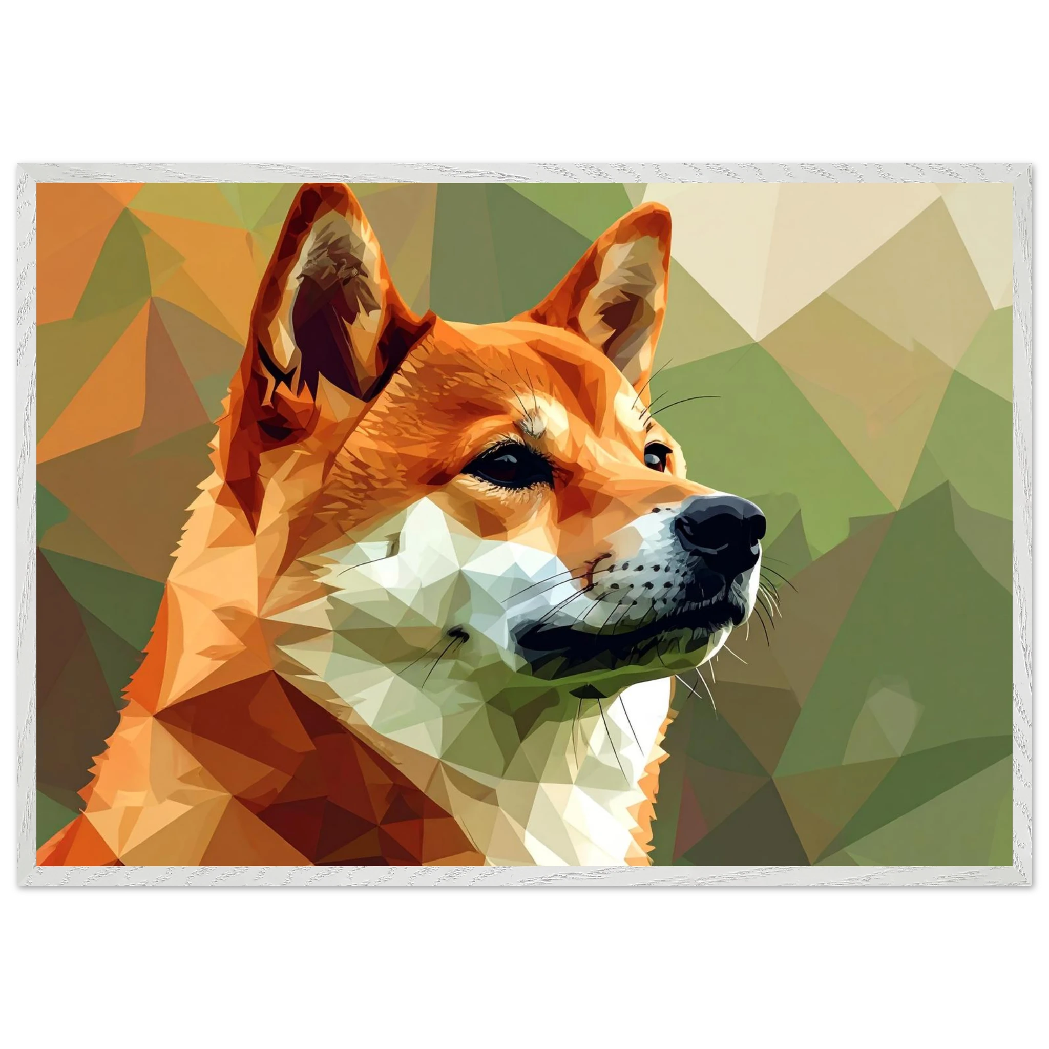 Shiba Inu Polygon Art Premium-Poster – Hundeliebe in leuchtenden Farben mit Holzrahmen-petllective