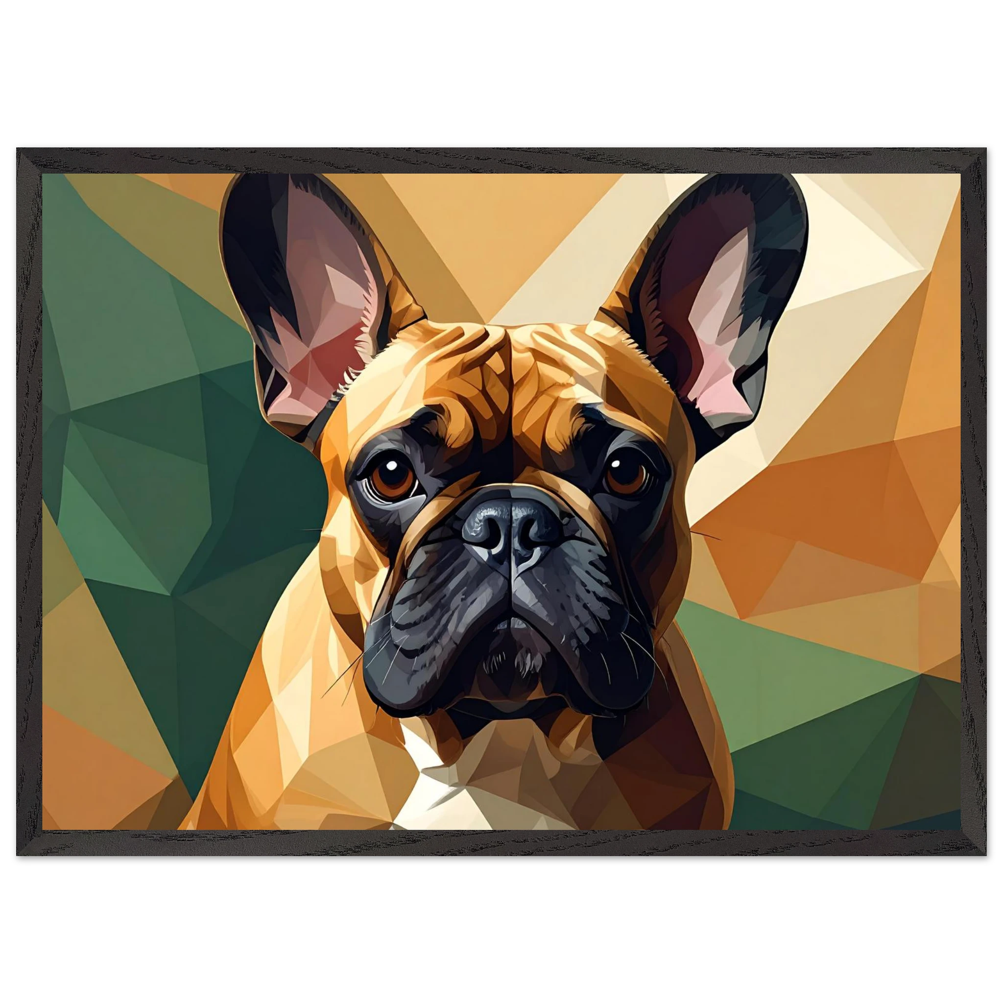 Französische Bulldogge im Polygondesign – Gerahmtes Premium-Poster für moderne Kunstliebhaber-petllective