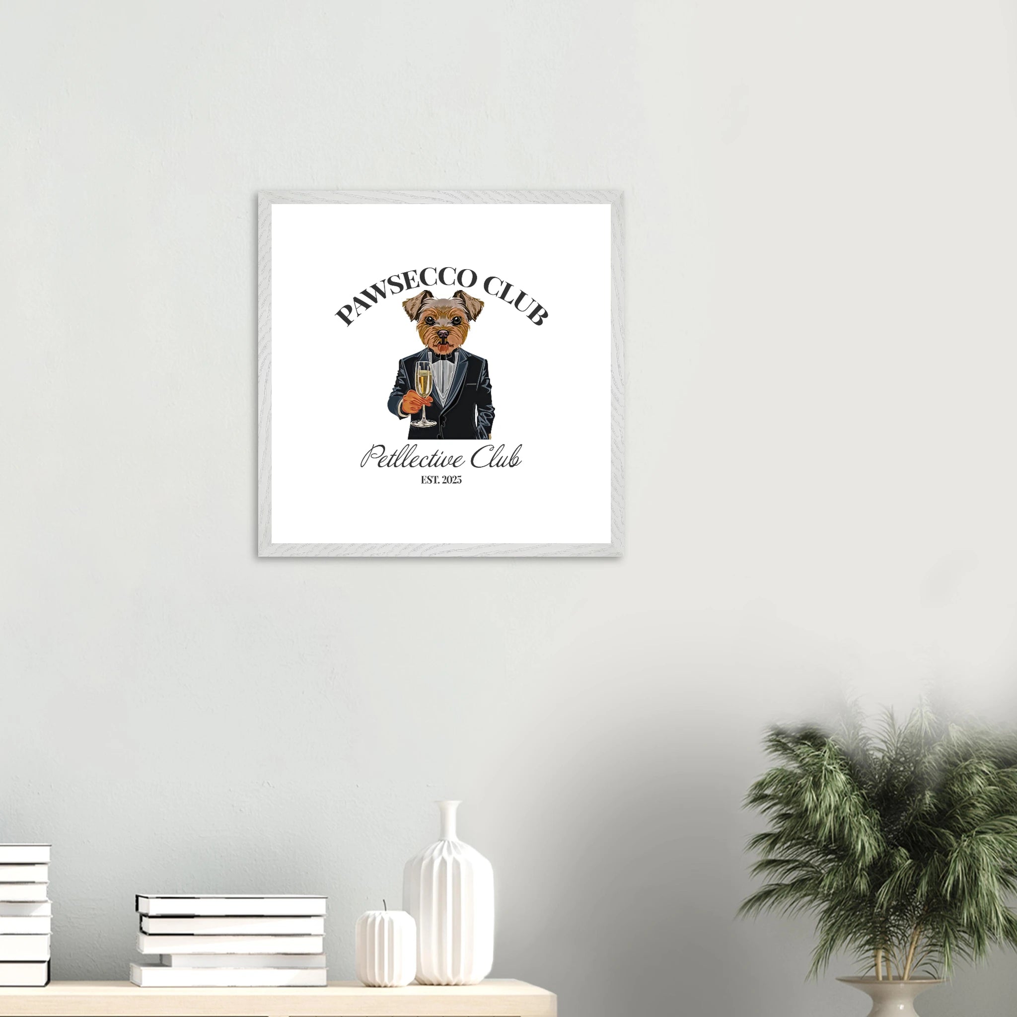 Wandbild Hund „Pawsecco Club“ – Premium Poster mit Holzrahmen-petllective
