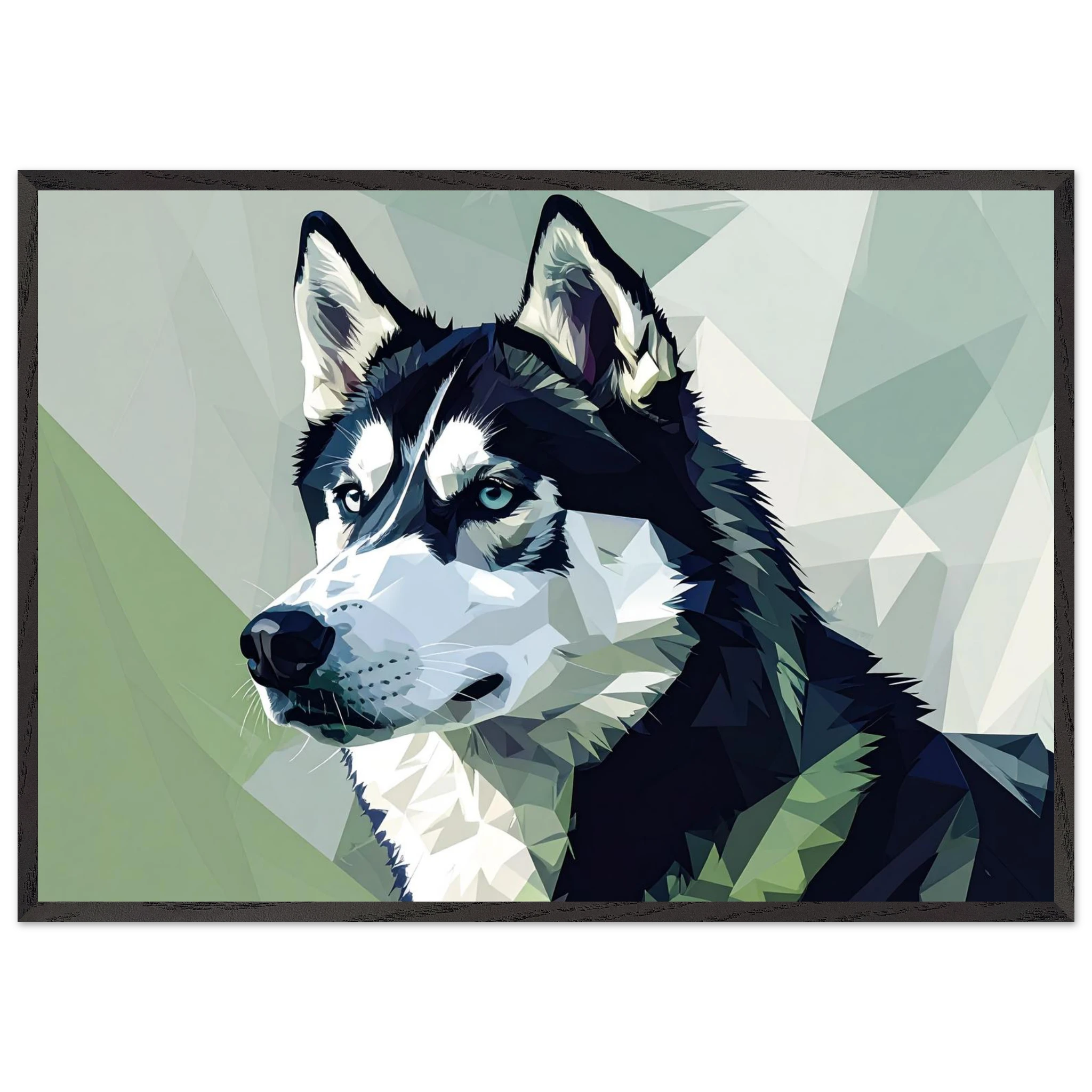 Abstraktes Husky-Porträt – Gerahmtes Premium-Poster mit lebendigen Farben und dezentem Glanz-petllective