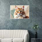 Abstrakte Maine Coon Katze: Premium-Poster aus halbmattem Premium-Papier mit Holzrahmen-petllective