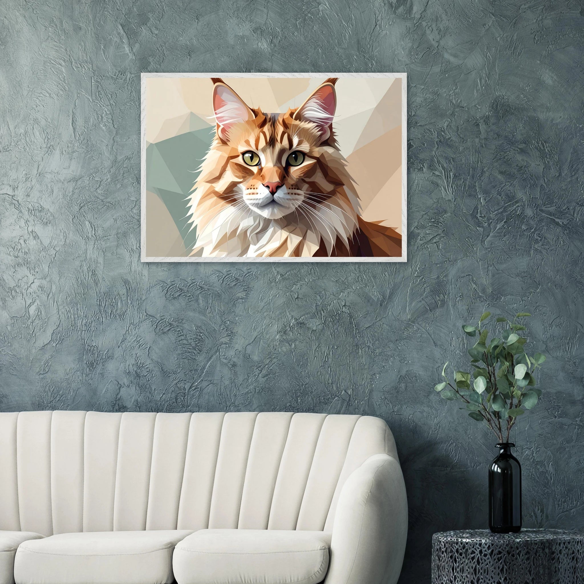 Abstrakte Maine Coon Katze: Premium-Poster aus halbmattem Premium-Papier mit Holzrahmen-petllective