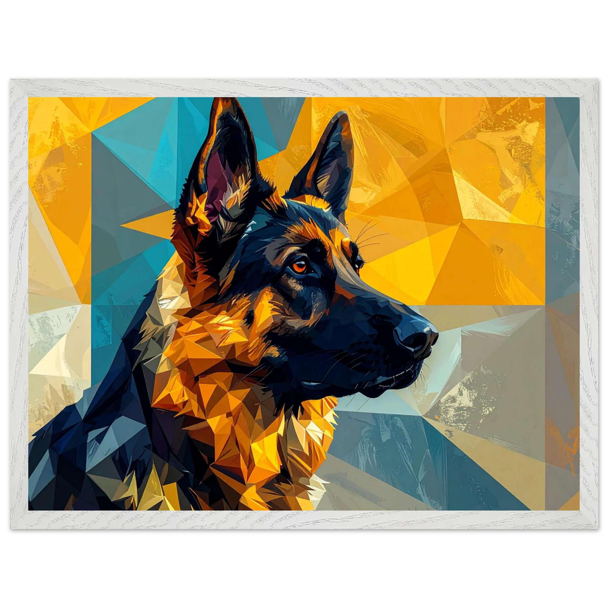 Geometrisches Schäferhund-Porträt: Premium-Poster mit Holzrahmen in deinem Stil-petllective