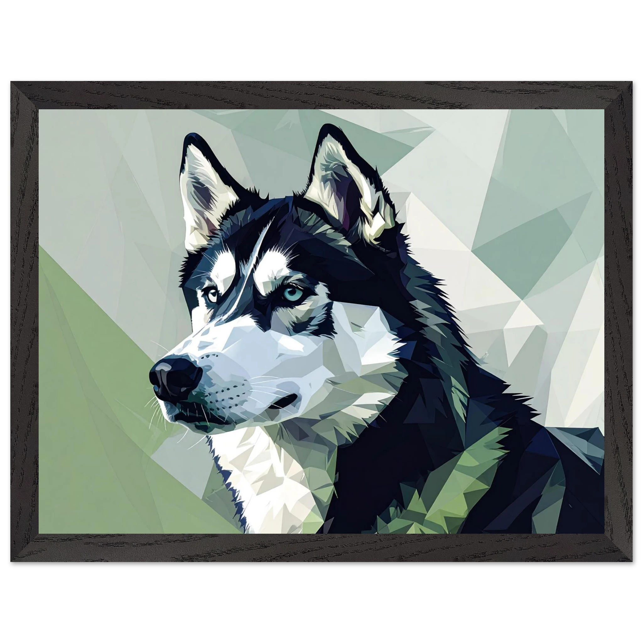 Abstraktes Husky-Porträt – Gerahmtes Premium-Poster mit lebendigen Farben und dezentem Glanz-petllective