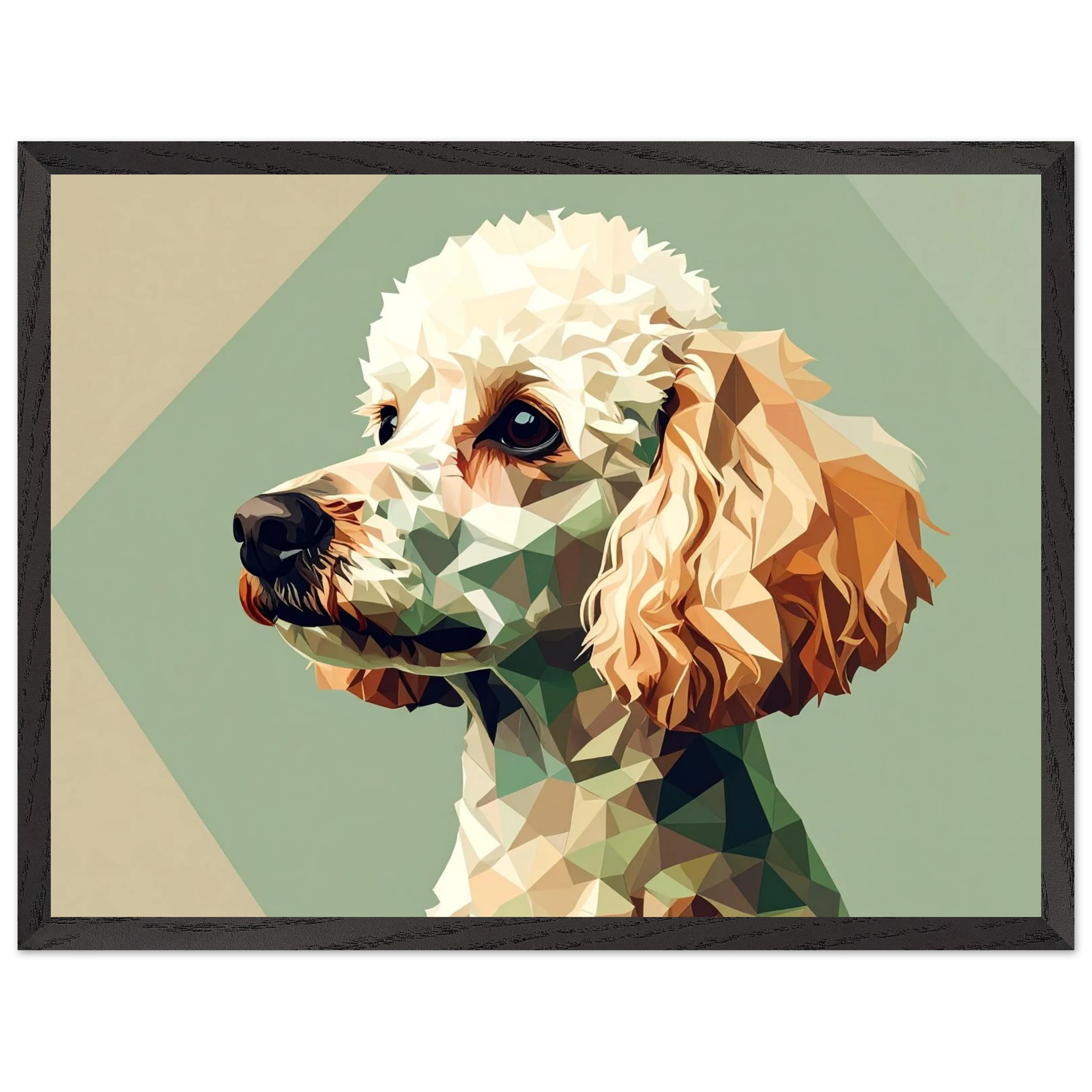 Abstrakter Pudel: Premium-Poster aus halbmattem Premium-Papier mit Holzrahmen – Modernes Haustier-Design-petllective