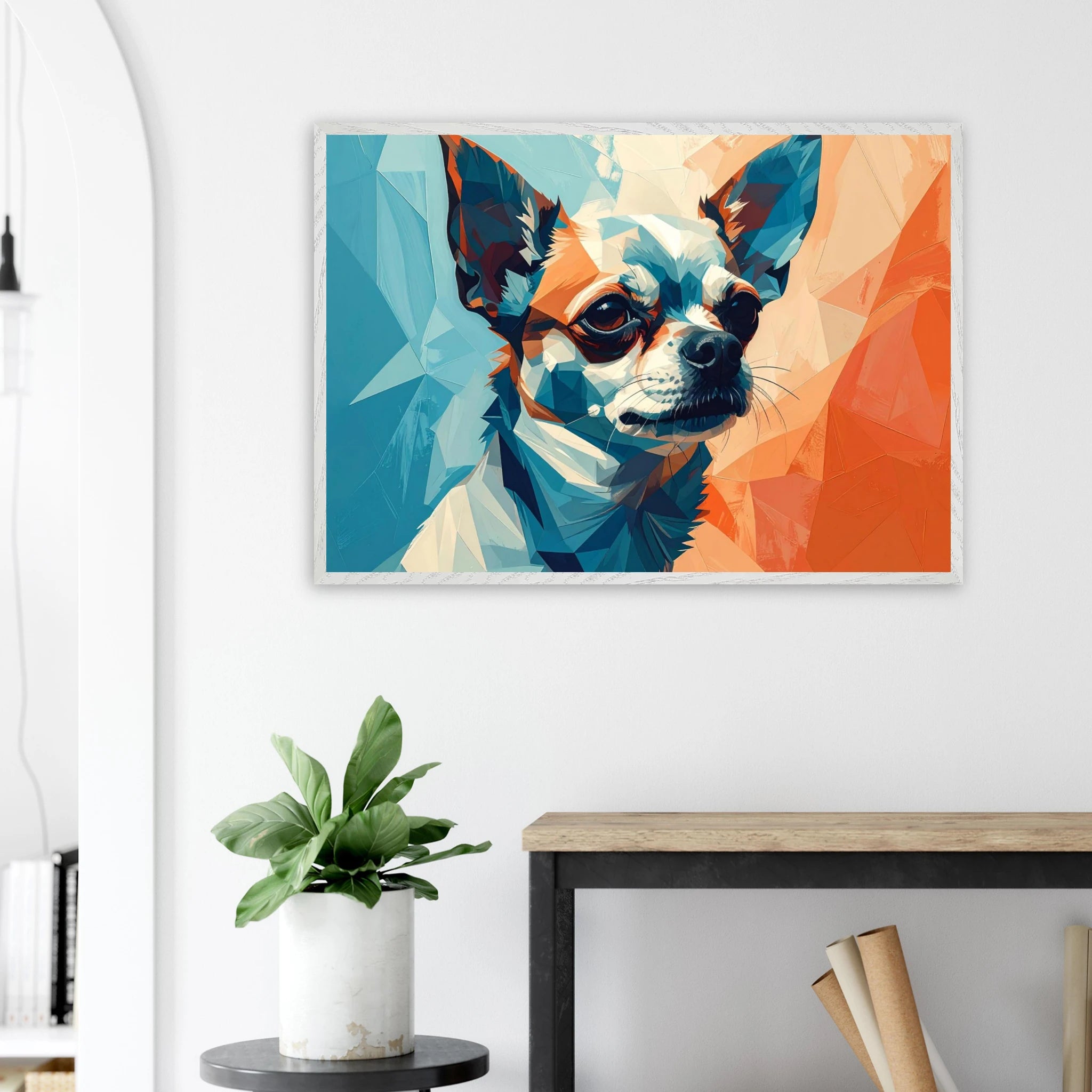 Chihuahua Geometrische Pop-Art: Premium-Poster aus halbmattem Premium-Papier mit Holzrahmen-petllective