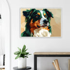 Australian Shepherd im Pop-Art-Stil – Premium-Poster mit Holzrahmen-petllective