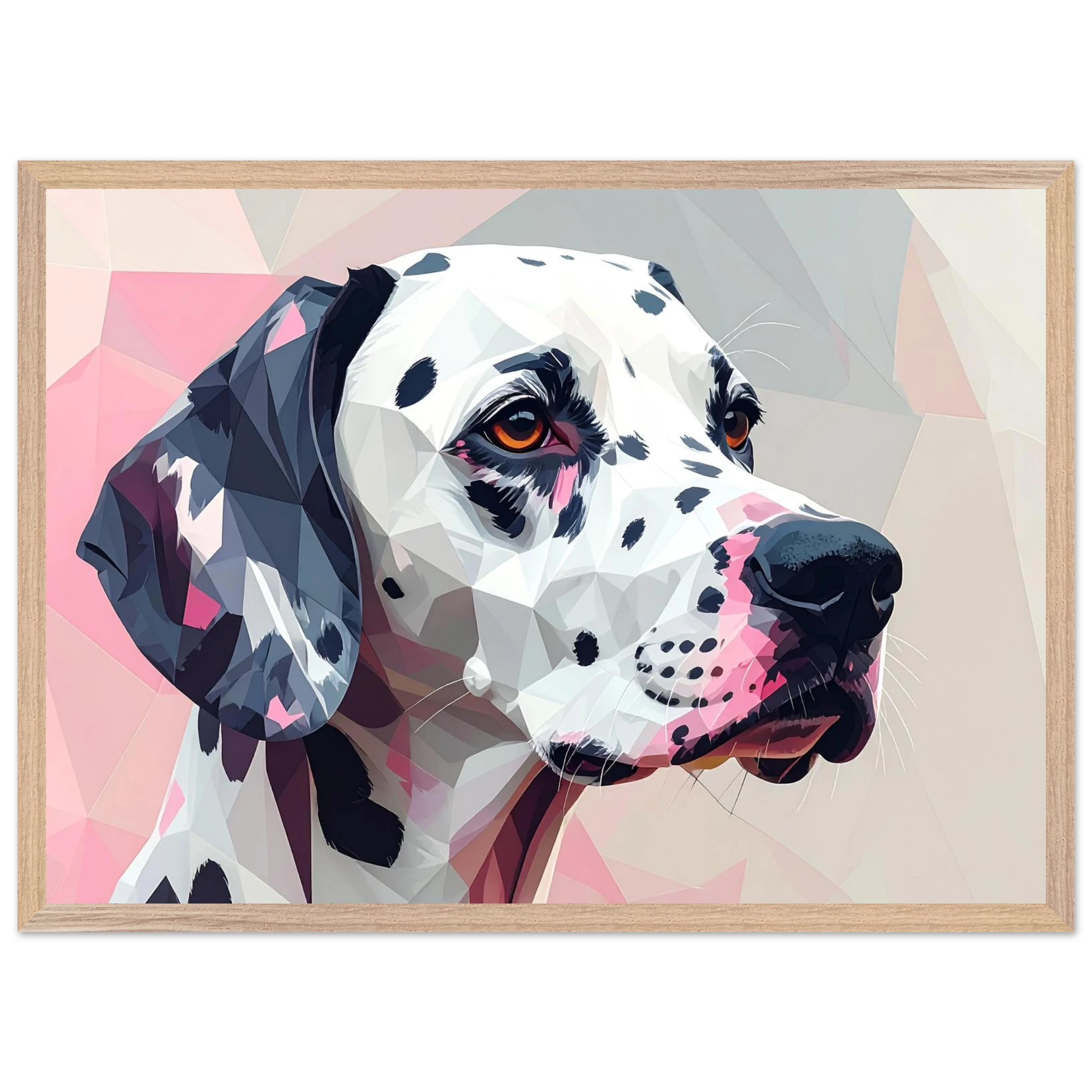 Abstraktes Dalmatiner-Porträt – Gerahmtes Premium-Poster in Pastellfarben und geometrischem Stil-petllective