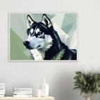 Abstraktes Husky-Porträt – Gerahmtes Premium-Poster mit lebendigen Farben und dezentem Glanz-petllective