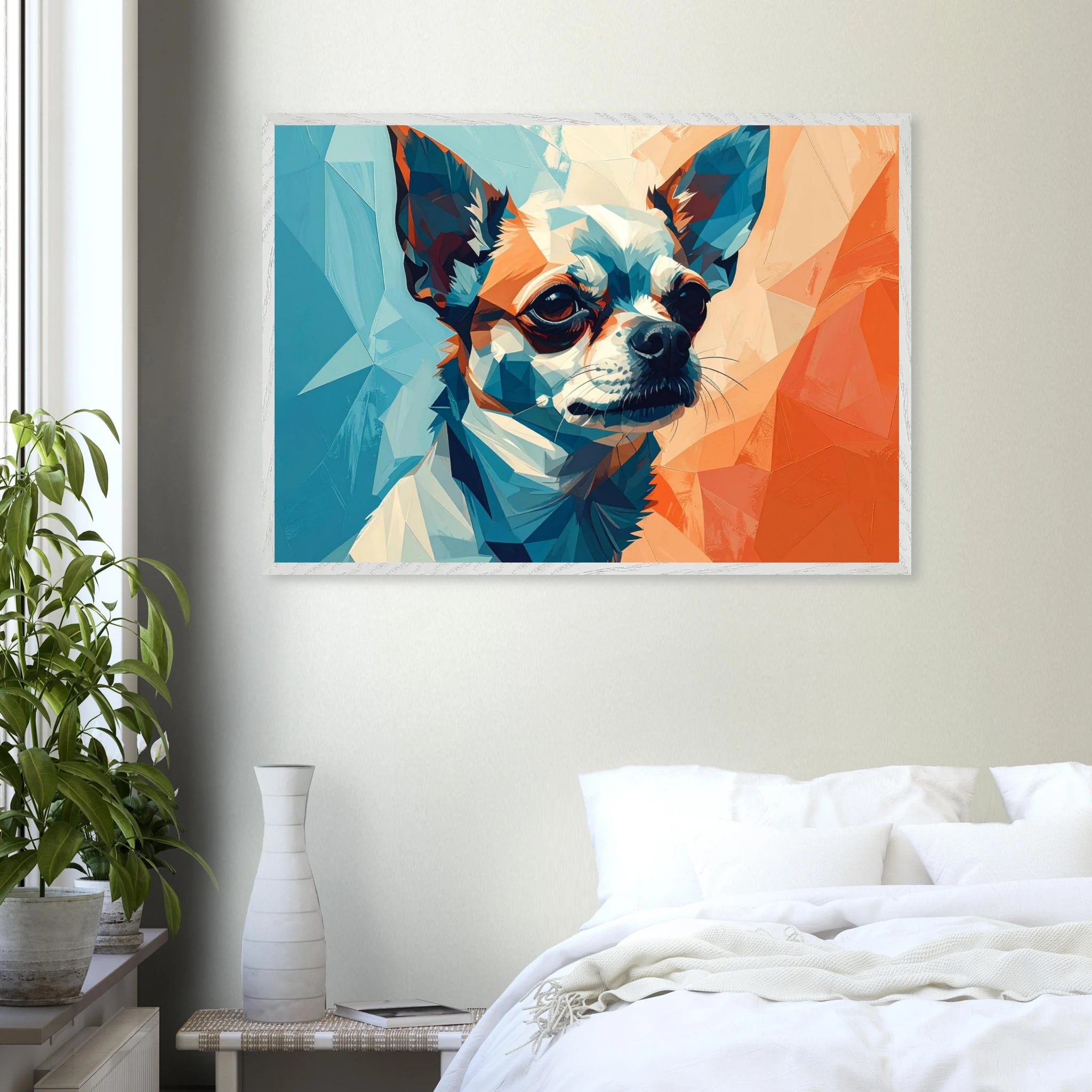 Chihuahua Geometrische Pop-Art: Premium-Poster aus halbmattem Premium-Papier mit Holzrahmen-petllective