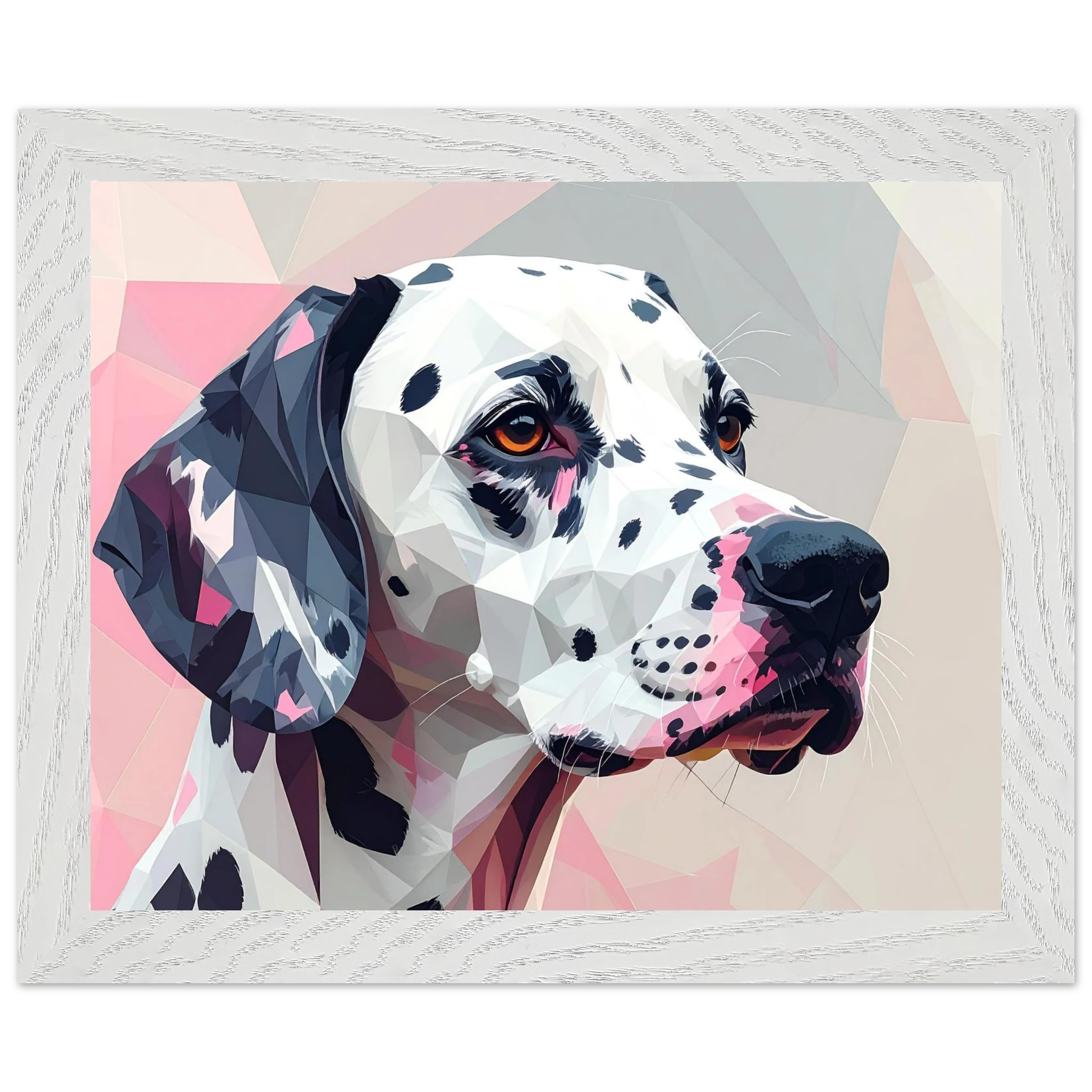 Abstraktes Dalmatiner-Porträt – Gerahmtes Premium-Poster in Pastellfarben und geometrischem Stil-petllective