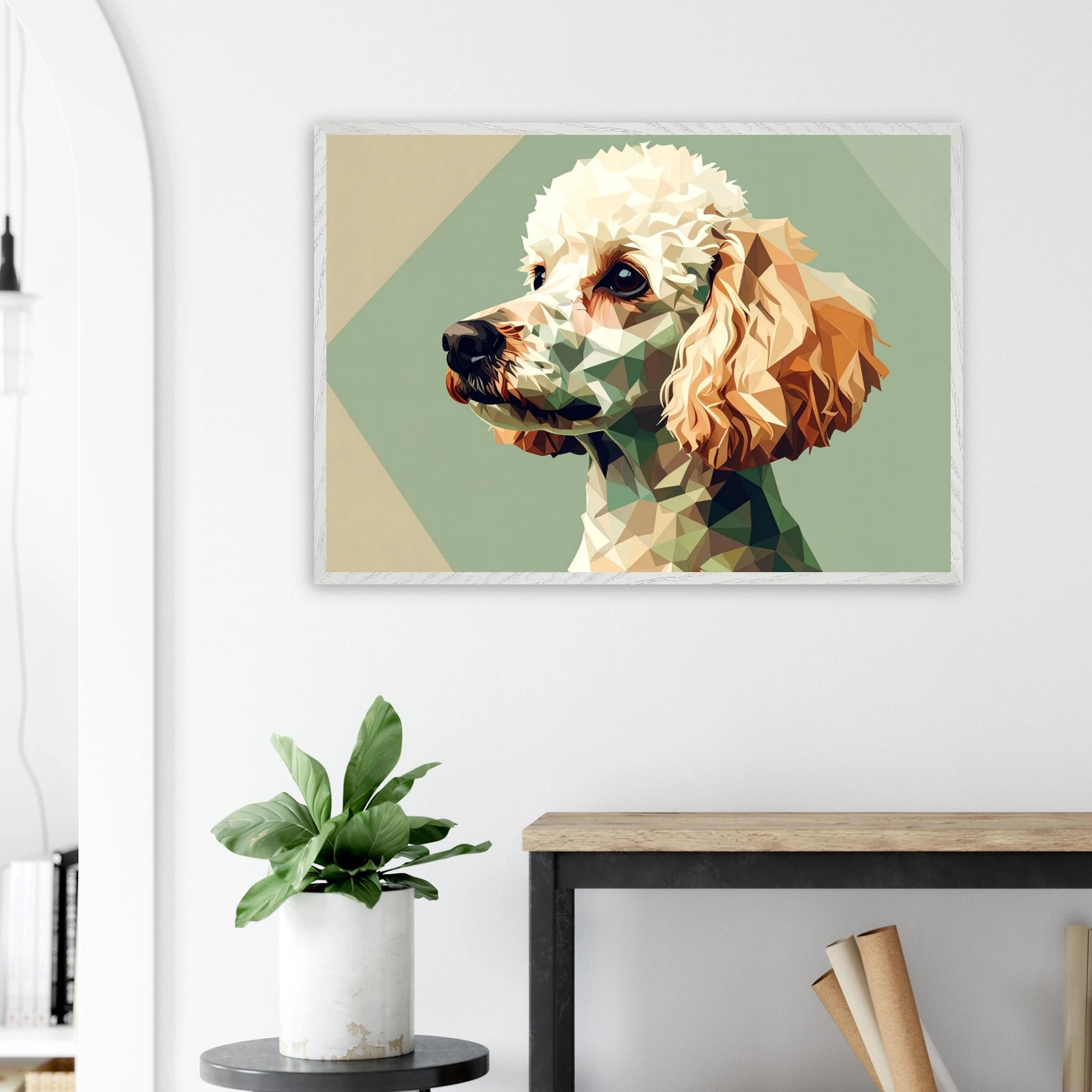 Abstrakter Pudel: Premium-Poster aus halbmattem Premium-Papier mit Holzrahmen – Modernes Haustier-Design-petllective