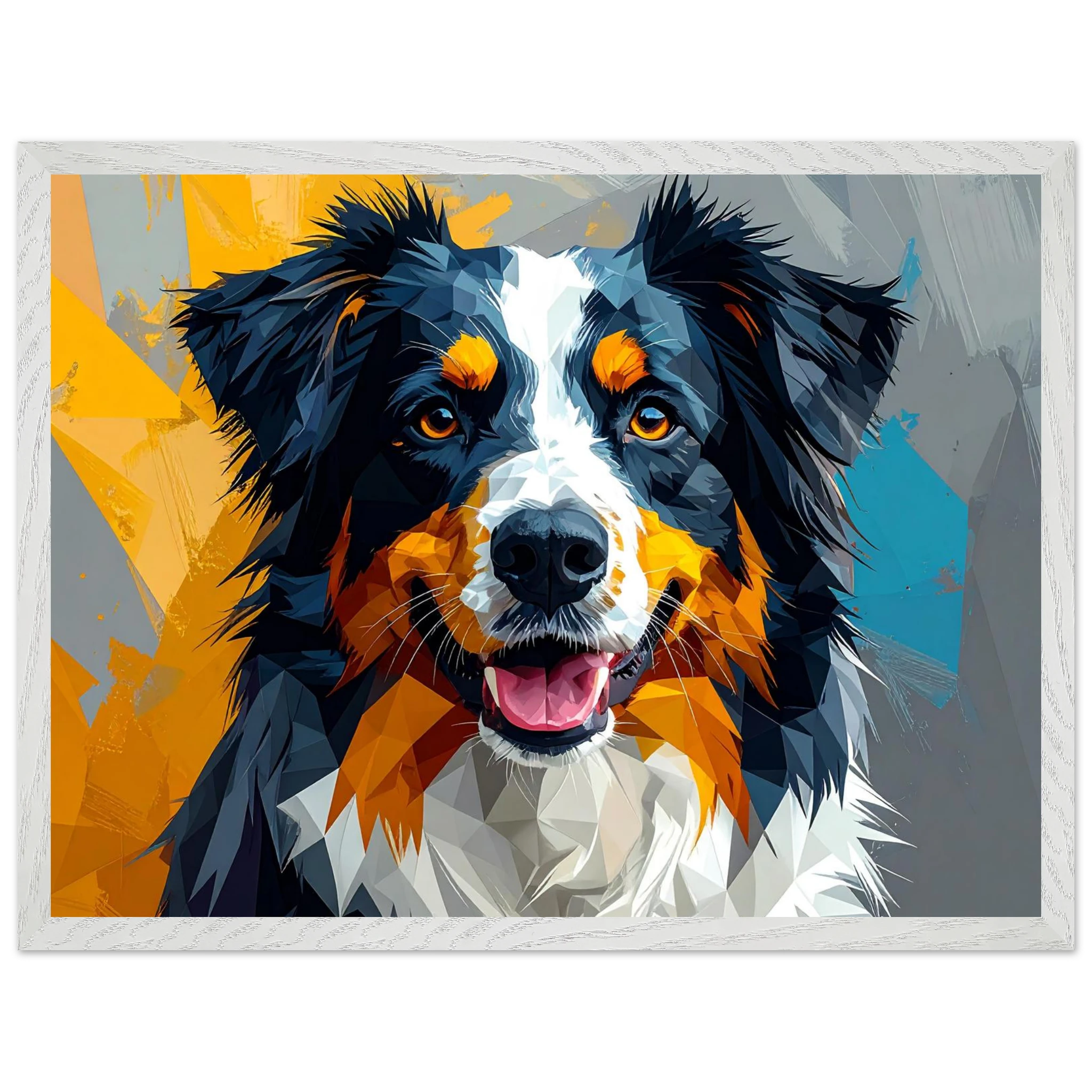 Bunter Hundeporträt-Poster: Premium-Poster aus halbmattem Premium-Papier mit Holzrahmen-petllective