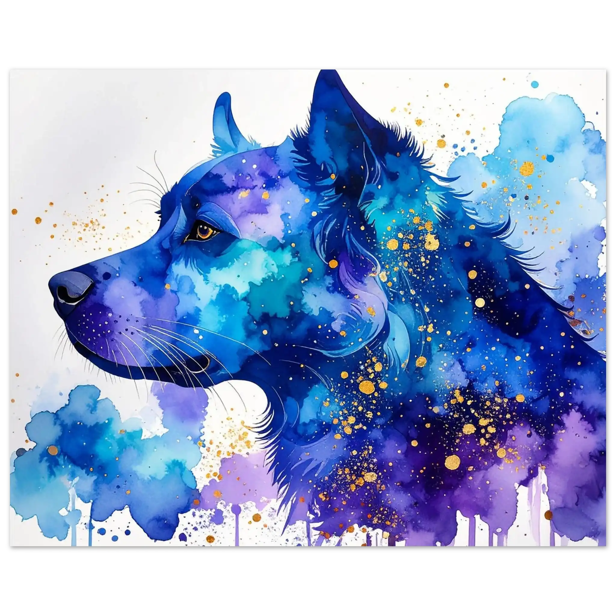 Hundeporträt Aquarell Blau Kunstdruck Wandbild – Fine Art Poster-petllective