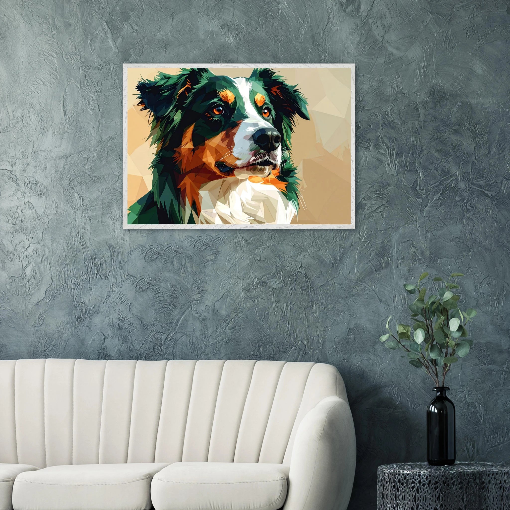 Australian Shepherd im Pop-Art-Stil – Premium-Poster mit Holzrahmen-petllective