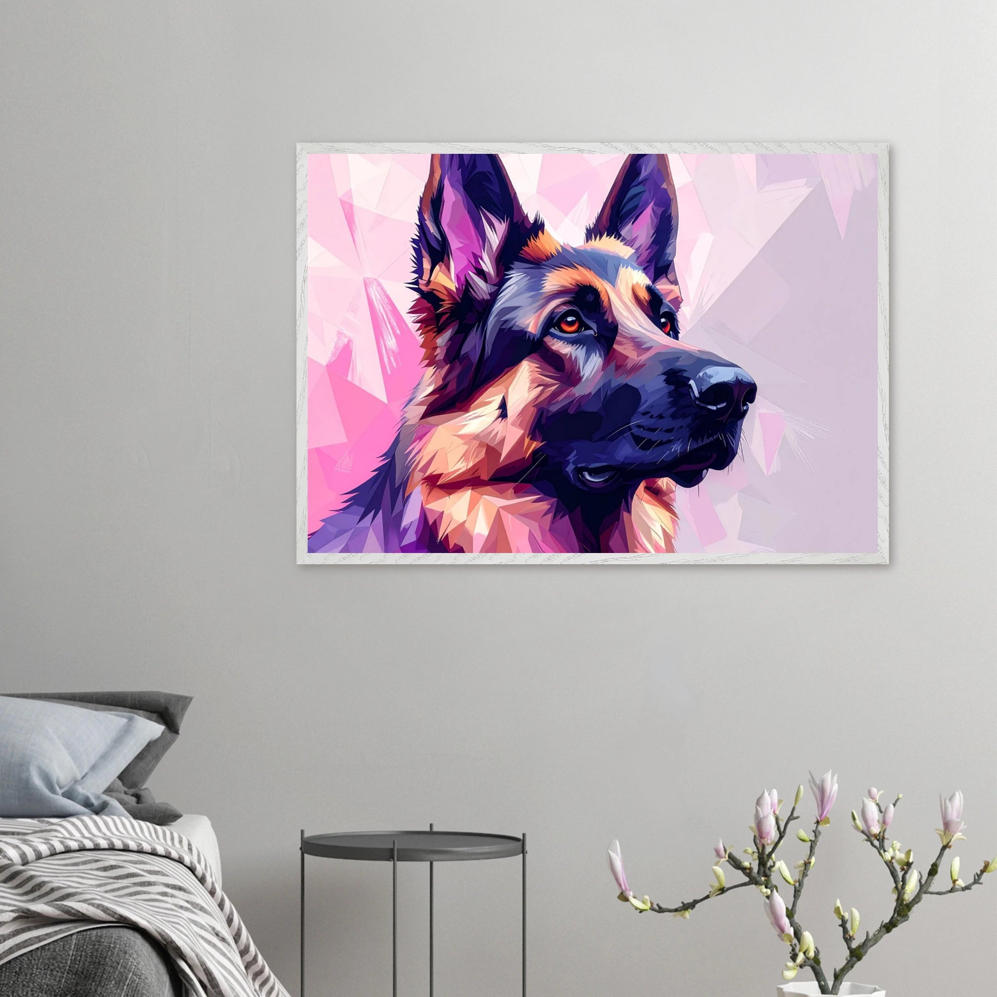 Abstrakter Schäferhund Kunstdruck – Premium Poster mit lebendigem Polygondesign-petllective