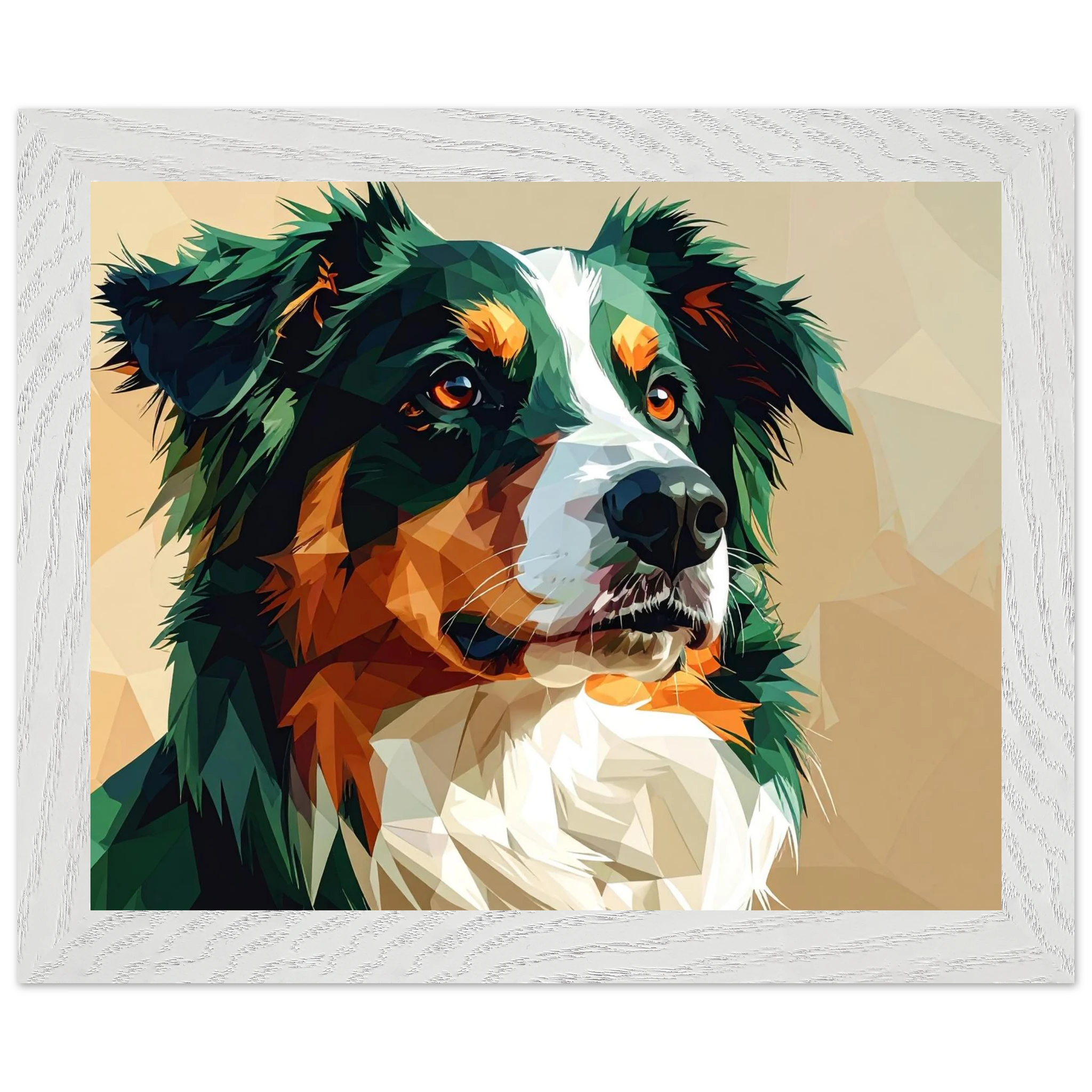 Australian Shepherd im Pop-Art-Stil – Premium-Poster mit Holzrahmen-petllective