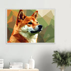Shiba Inu Polygon Art Premium-Poster – Hundeliebe in leuchtenden Farben mit Holzrahmen-petllective