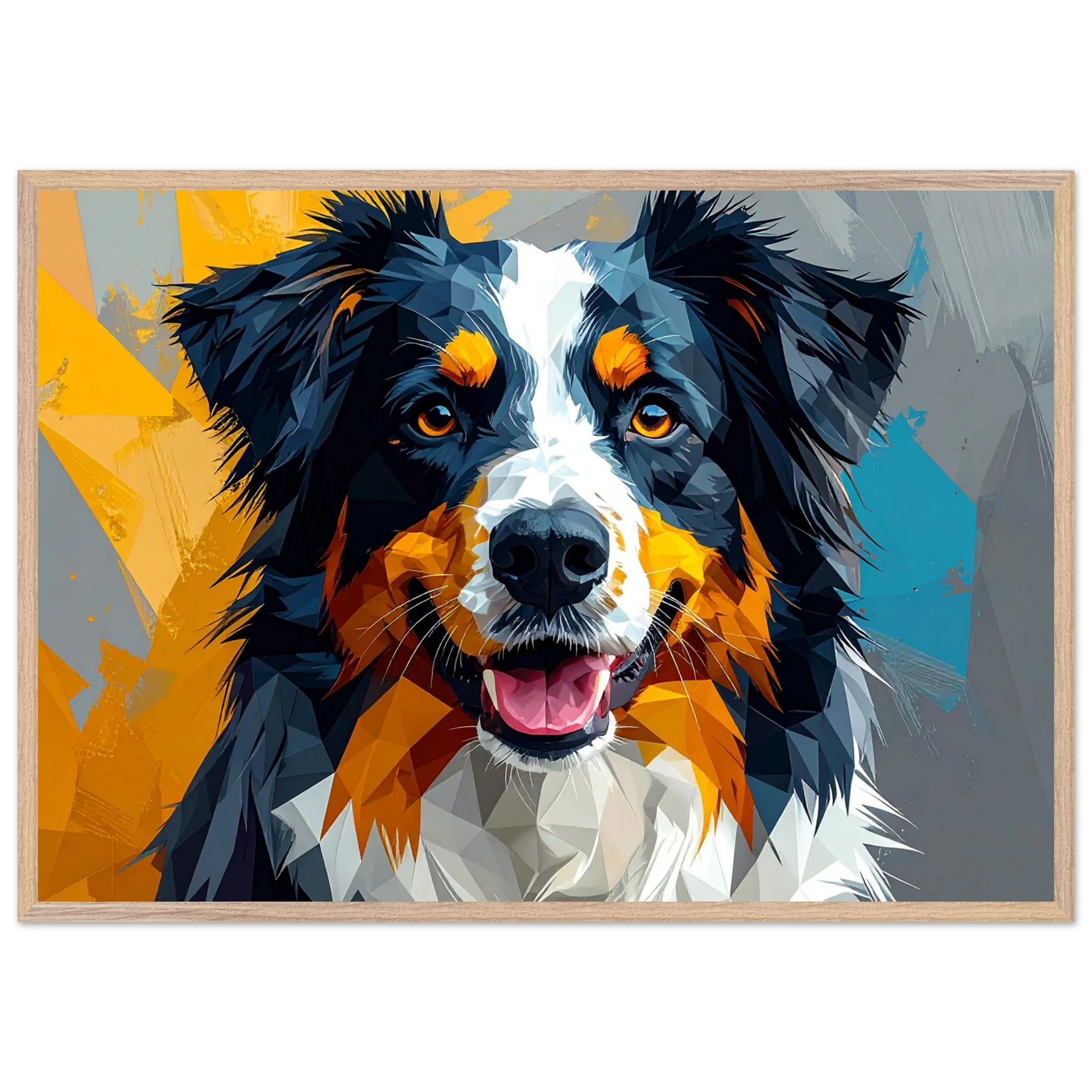 Bunter Hundeporträt-Poster: Premium-Poster aus halbmattem Premium-Papier mit Holzrahmen-petllective