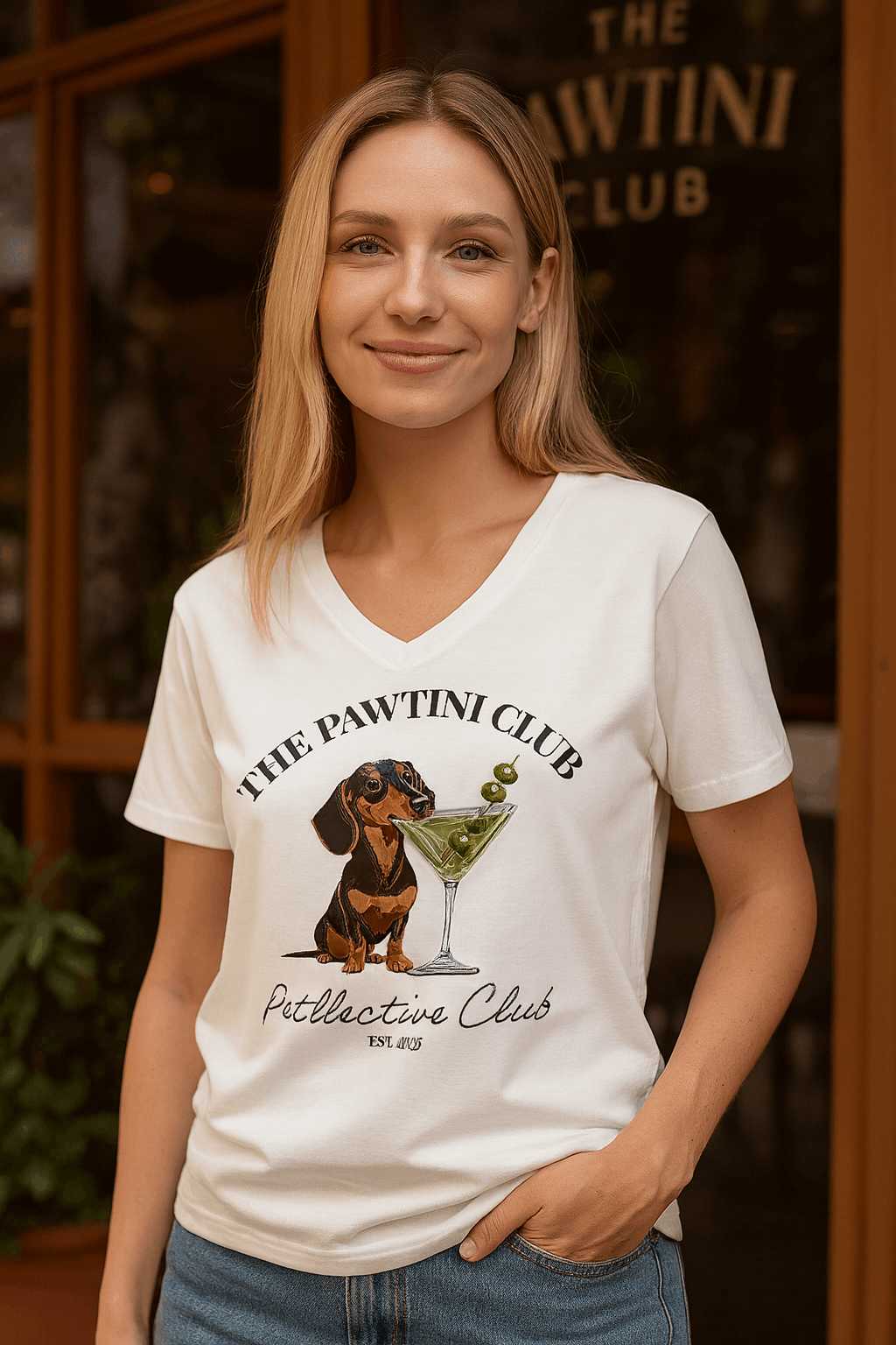 V-Neck Bio-Shirt „The Pawtini Club“ – feminin & fair-petllective