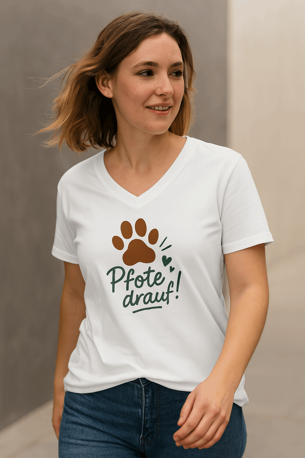 Bio-V-Neck Shirt „Pfote drauf!“ – feminin & fair
