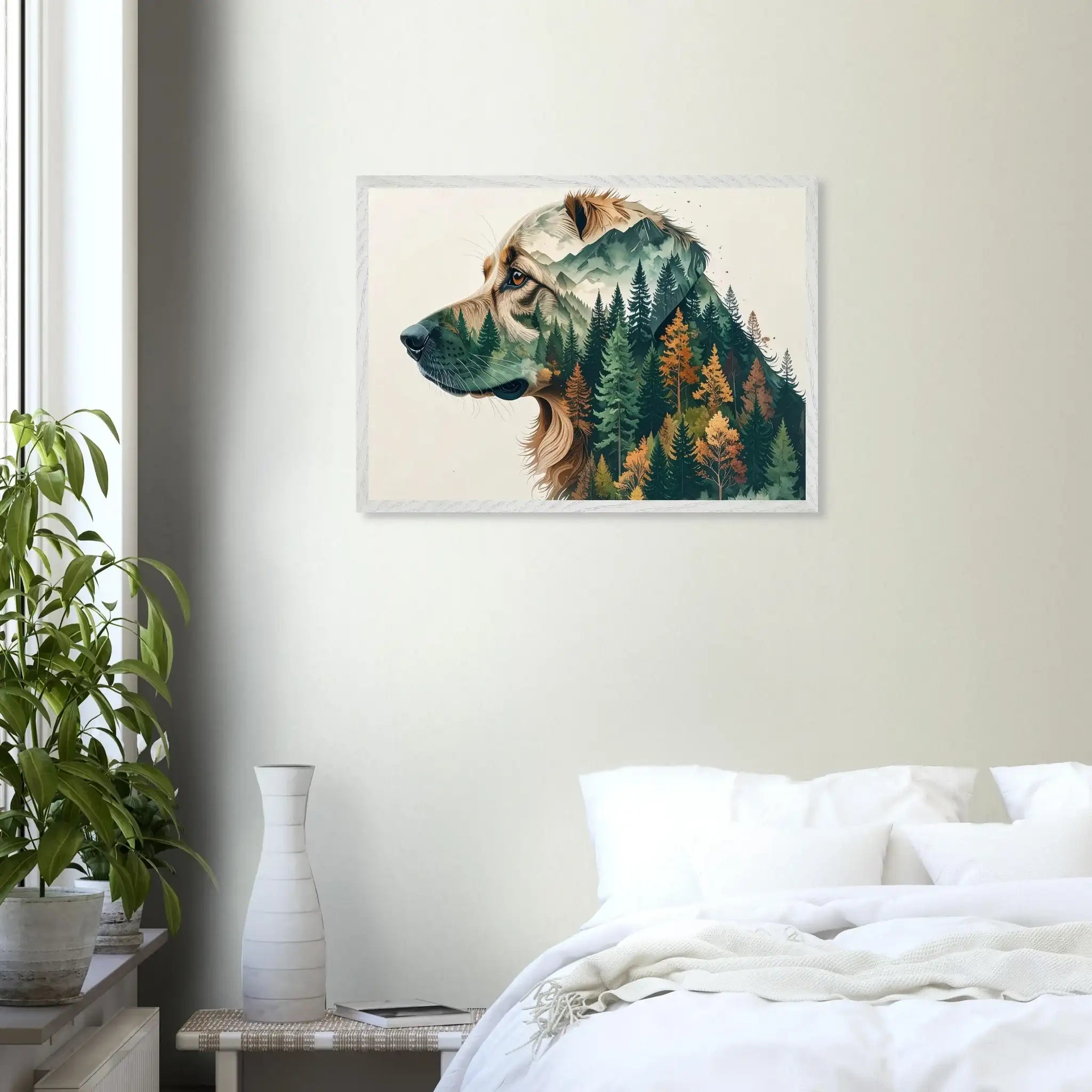 Hund Wald & Berge Wandbild – Premium Poster mit Rahmen-petllective