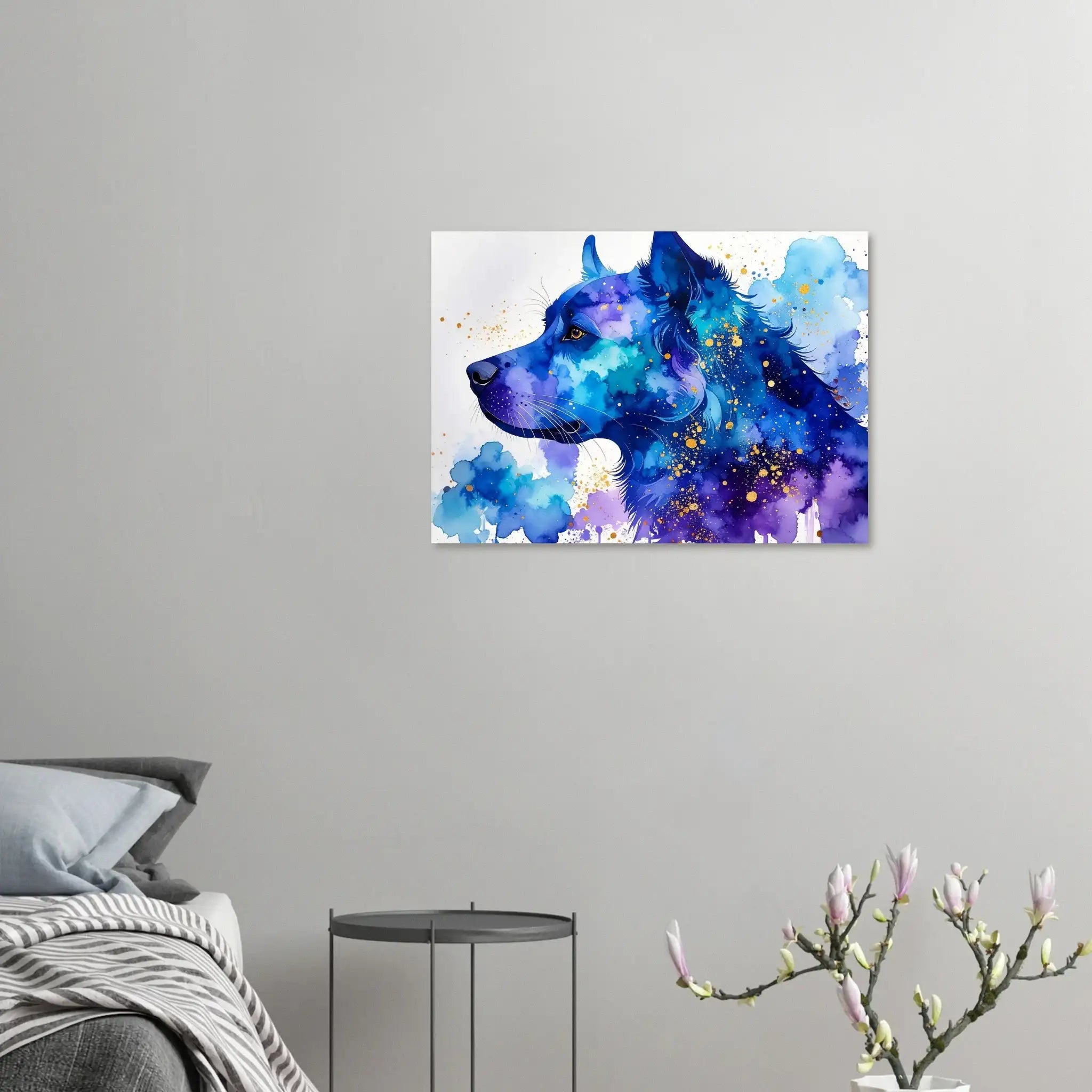 Hundeporträt Aquarell Blau Kunstdruck Wandbild – Fine Art Poster-petllective