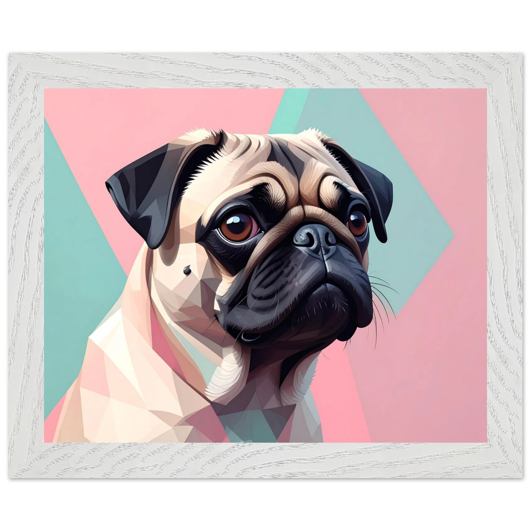 Niedlicher Mops im Pop-Art-Stil: Gerahmtes Premium-Poster mit lebendigen Farben und verschiedenen Rahmungen-petllective