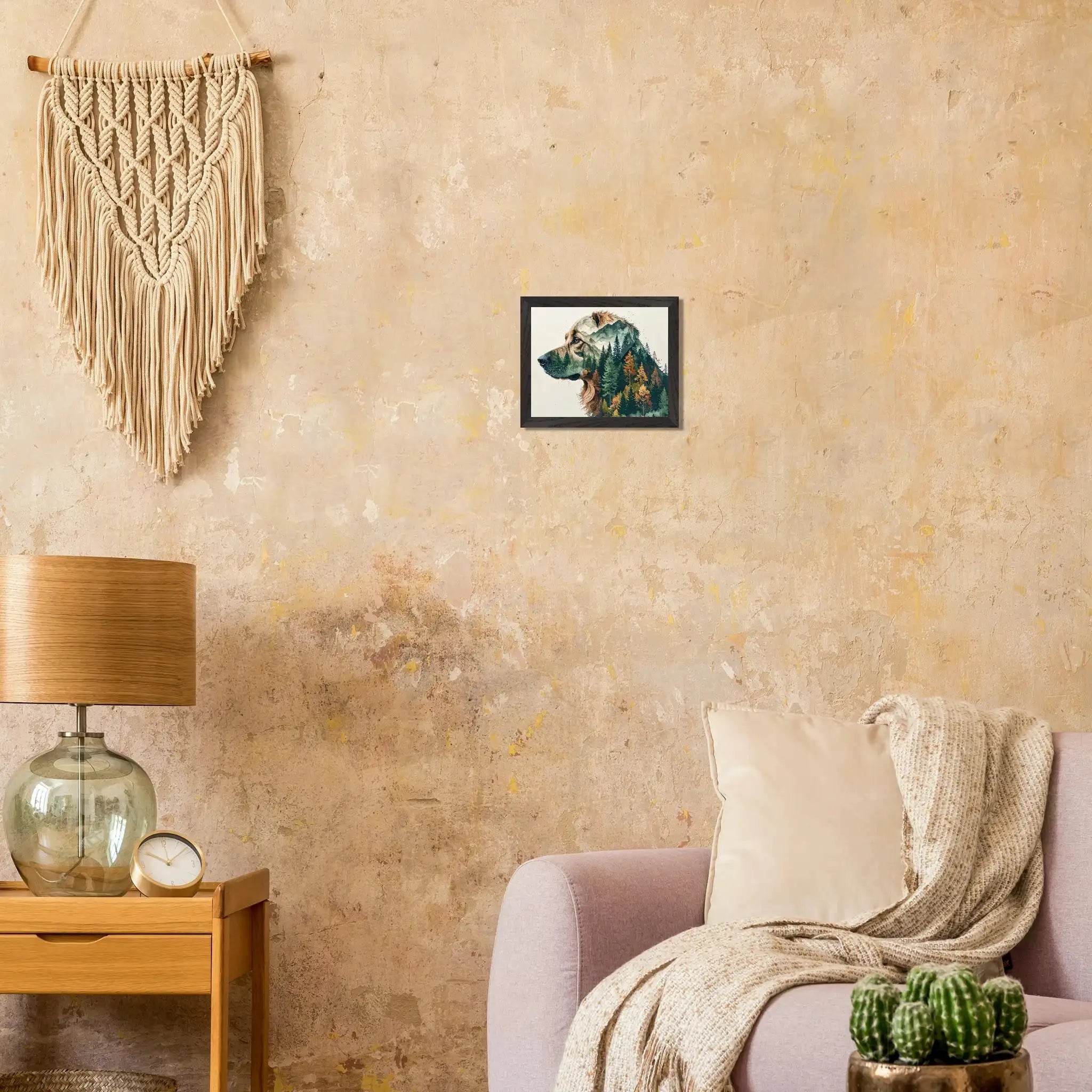 Hund Wald & Berge Wandbild – Premium Poster mit Rahmen-petllective