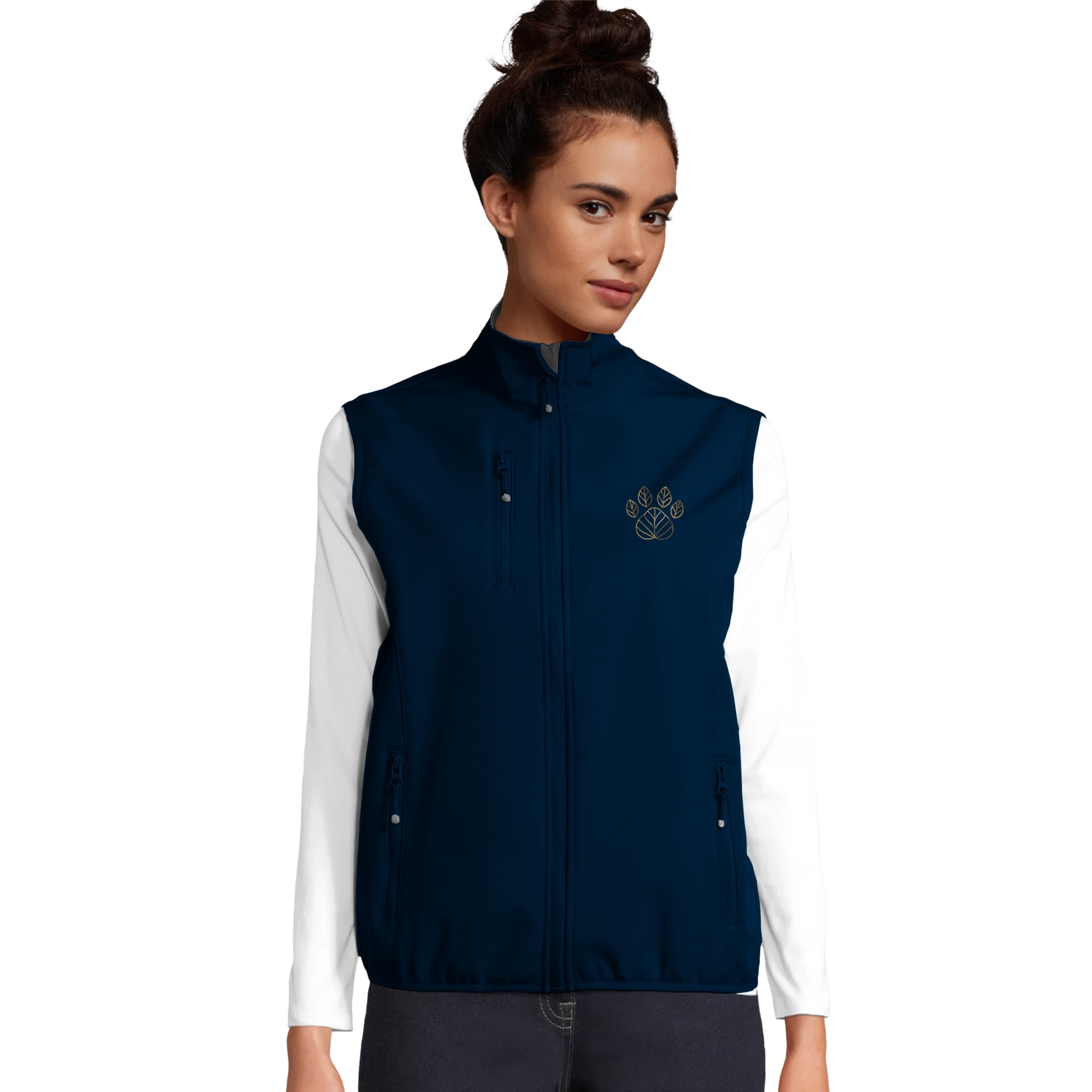 Damen Softshell Weste mit gestickter Herbstpfote-petllective