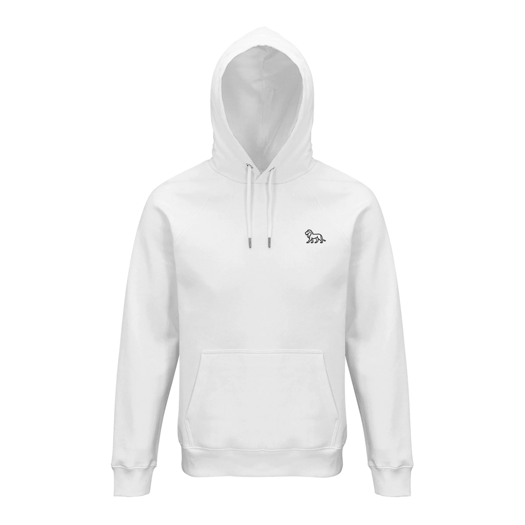 Unisex-Hoodie mit gesticktem Löwe-Emblem auf der Brust, minimalistisches nachhaltiges Design von Petllective