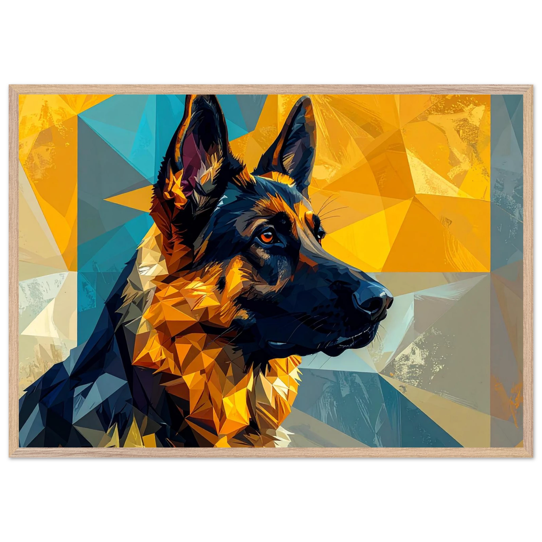 Geometrisches Schäferhund-Porträt: Premium-Poster mit Holzrahmen in deinem Stil-petllective