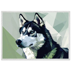 Abstraktes Husky-Porträt – Gerahmtes Premium-Poster mit lebendigen Farben und dezentem Glanz-petllective