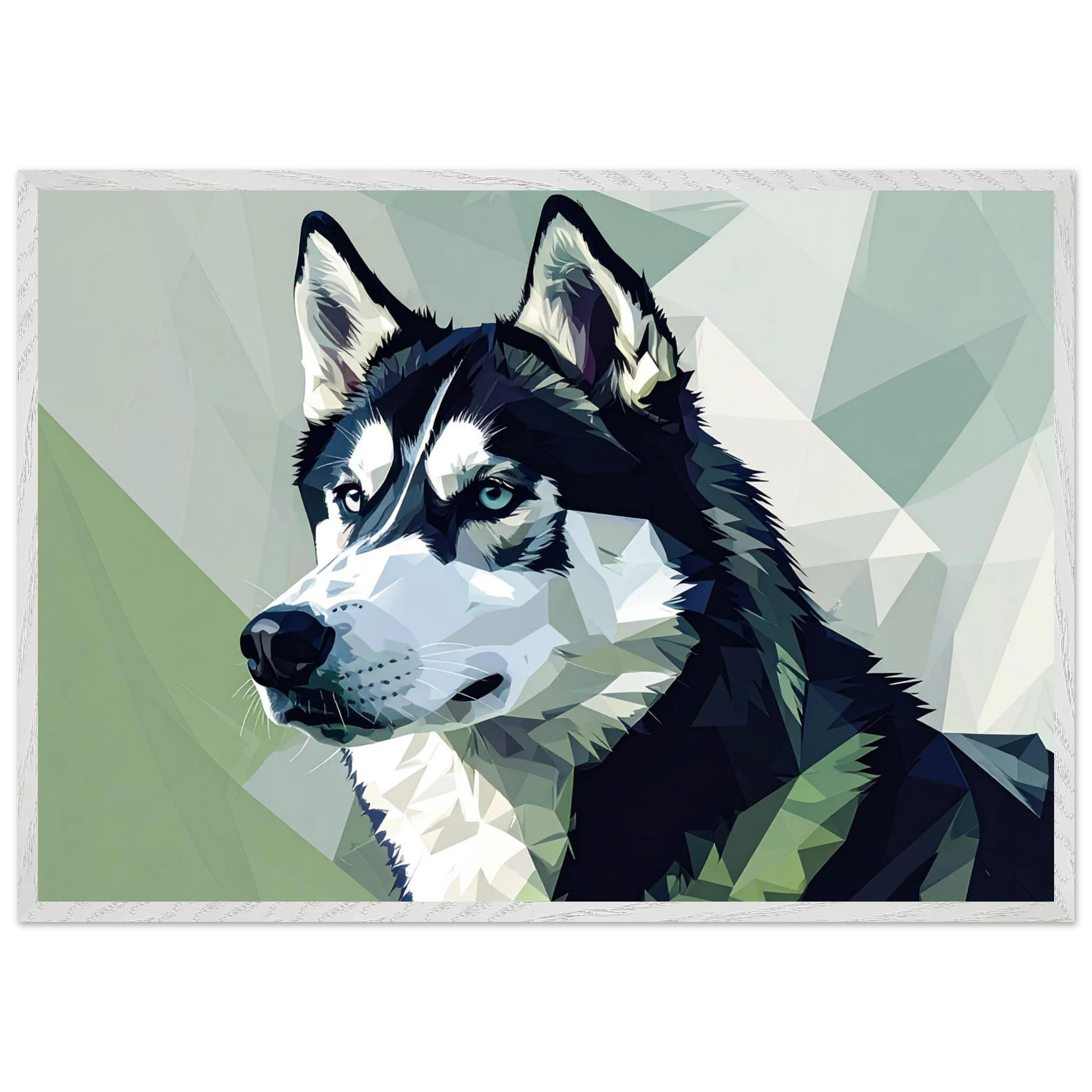 Abstraktes Husky-Porträt – Gerahmtes Premium-Poster mit lebendigen Farben und dezentem Glanz-petllective