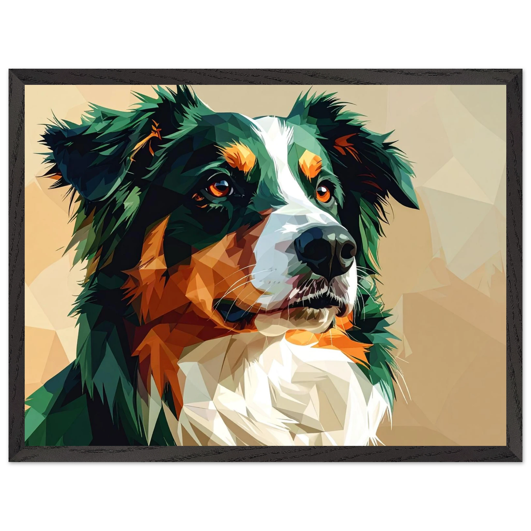 Australian Shepherd im Pop-Art-Stil – Premium-Poster mit Holzrahmen-petllective
