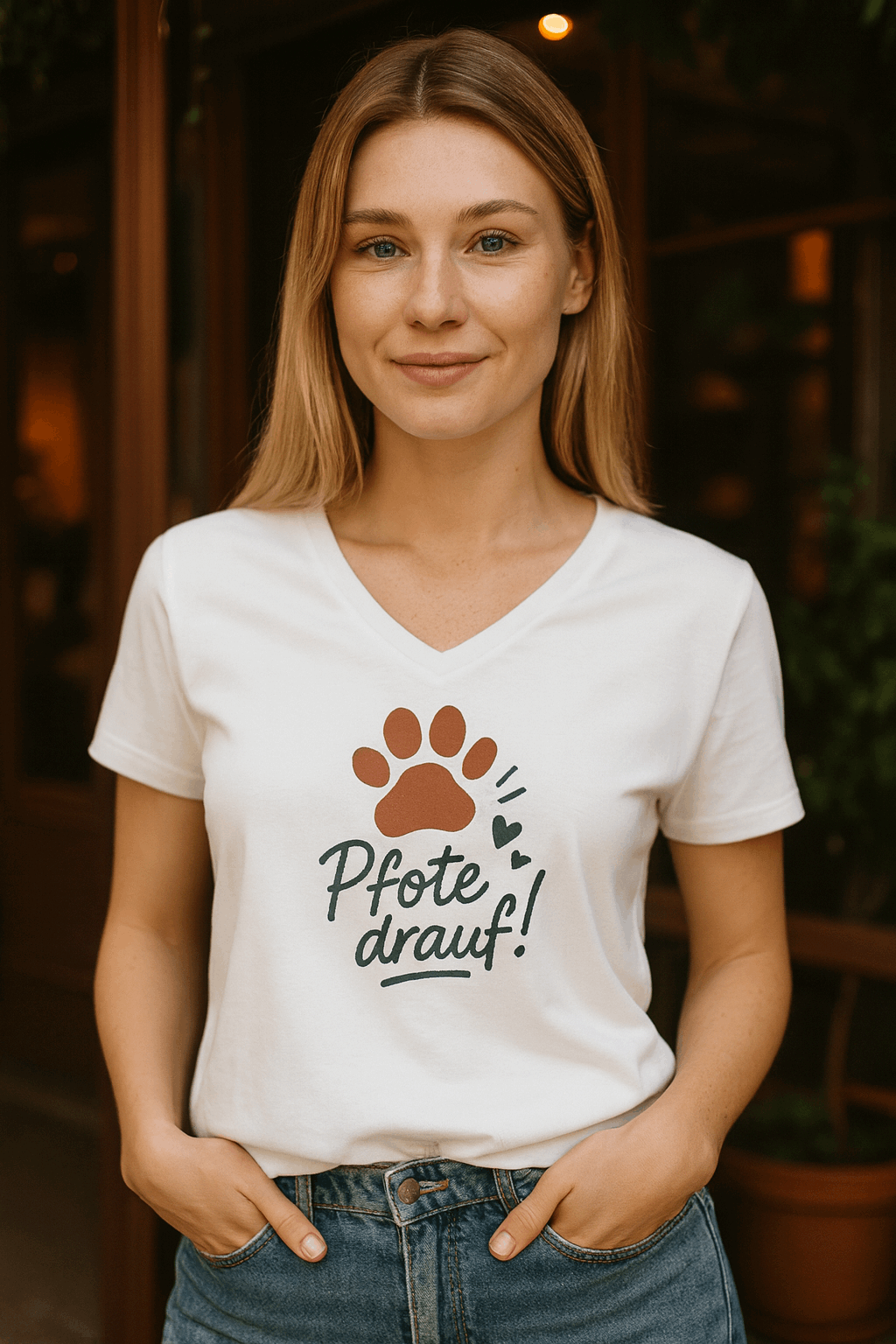 Bio-V-Neck Shirt „Pfote drauf!“ – feminin & fair