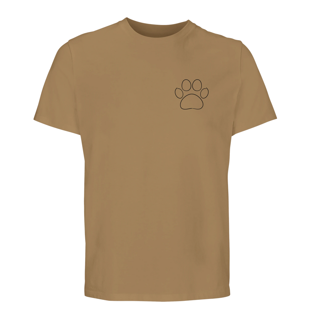„Unisex Organic T-Shirt in Sand mit minimalistischer Line-Paw Brustgrafik – Petllective Pawrent Essentials“