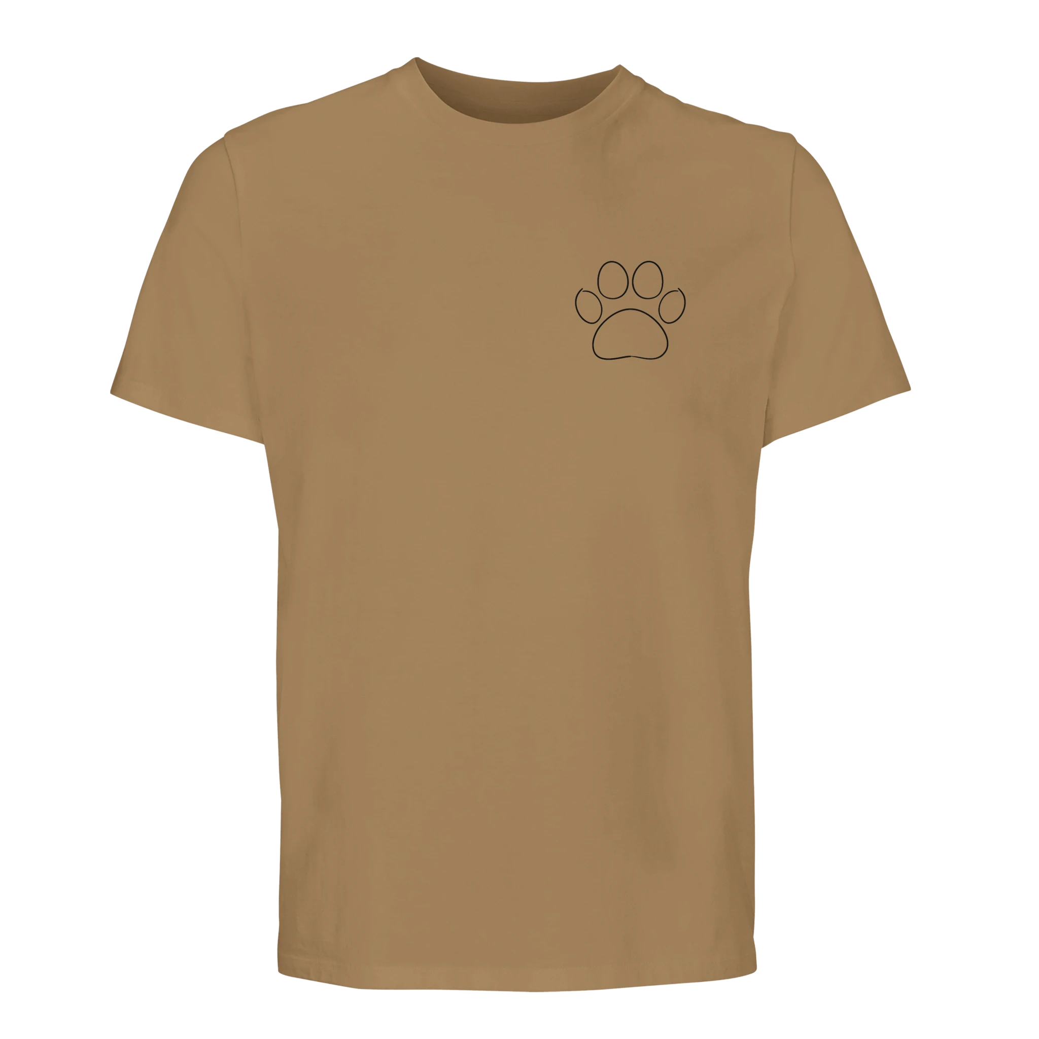 „Unisex Organic T-Shirt in Sand mit minimalistischer Line-Paw Brustgrafik – Petllective Pawrent Essentials“