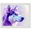 Abstrakter Husky-Portrait-Kunstdruck – Gerahmtes Premium-Poster in faszinierenden Lila-Tönen-petllective