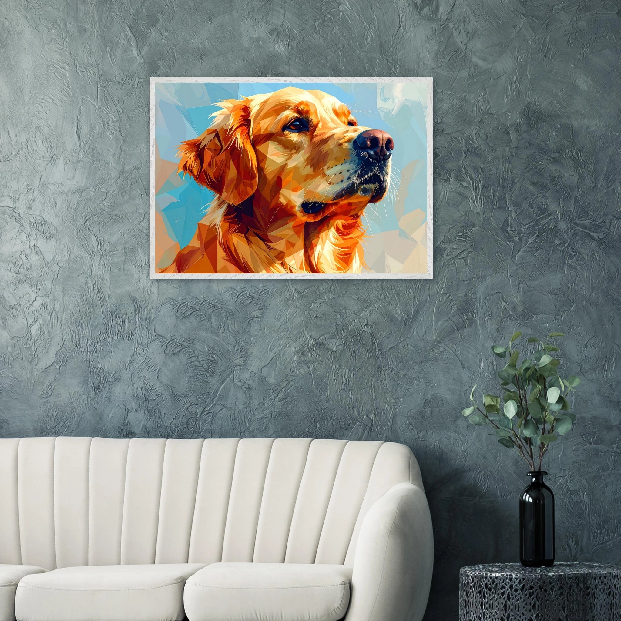 Golden Retriever im Mosaik-Stil: Premium-Poster mit Holzrahmen – für dein Zuhause in verschiedenen Größen & Rahmenfarben-petllective