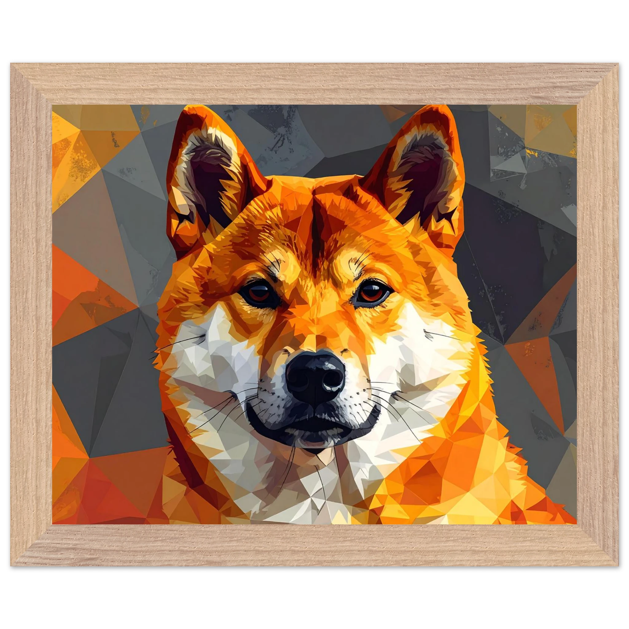 Shiba Inu Polygon-Art: Gerahmtes Premium-Poster – Lebendige Farben & Edler Holzrahmen-petllective