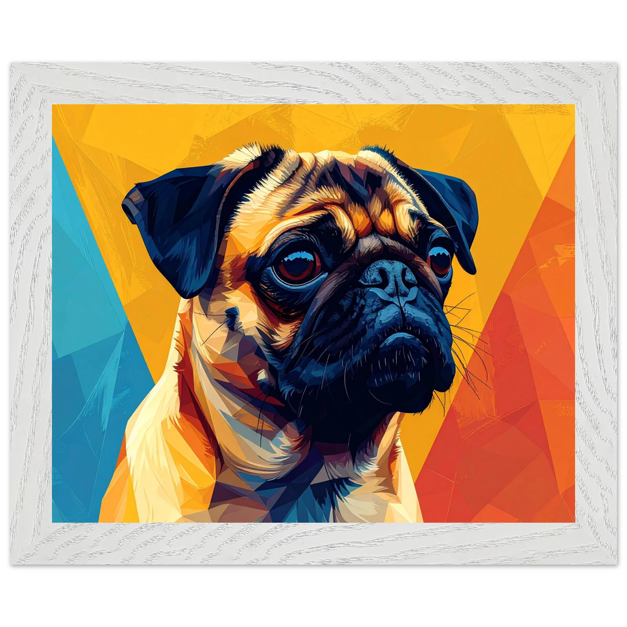 Abstrakter Mops-Kunstdruck: Premium-Poster mit Holzrahmen in leuchtendem, modernem Stil-petllective