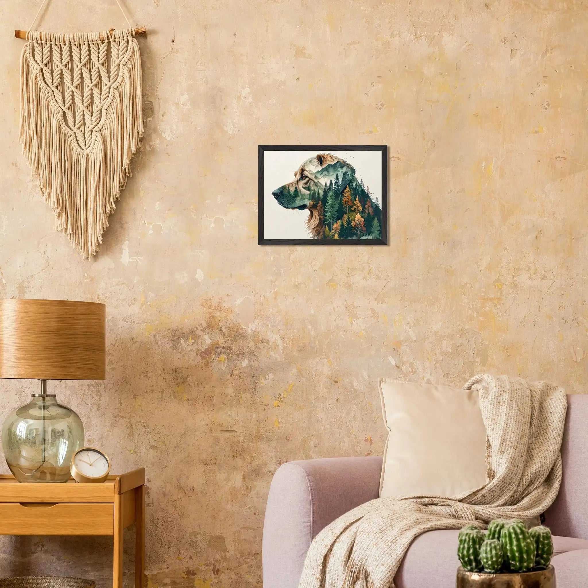 Hund Wald & Berge Wandbild – Premium Poster mit Rahmen-petllective