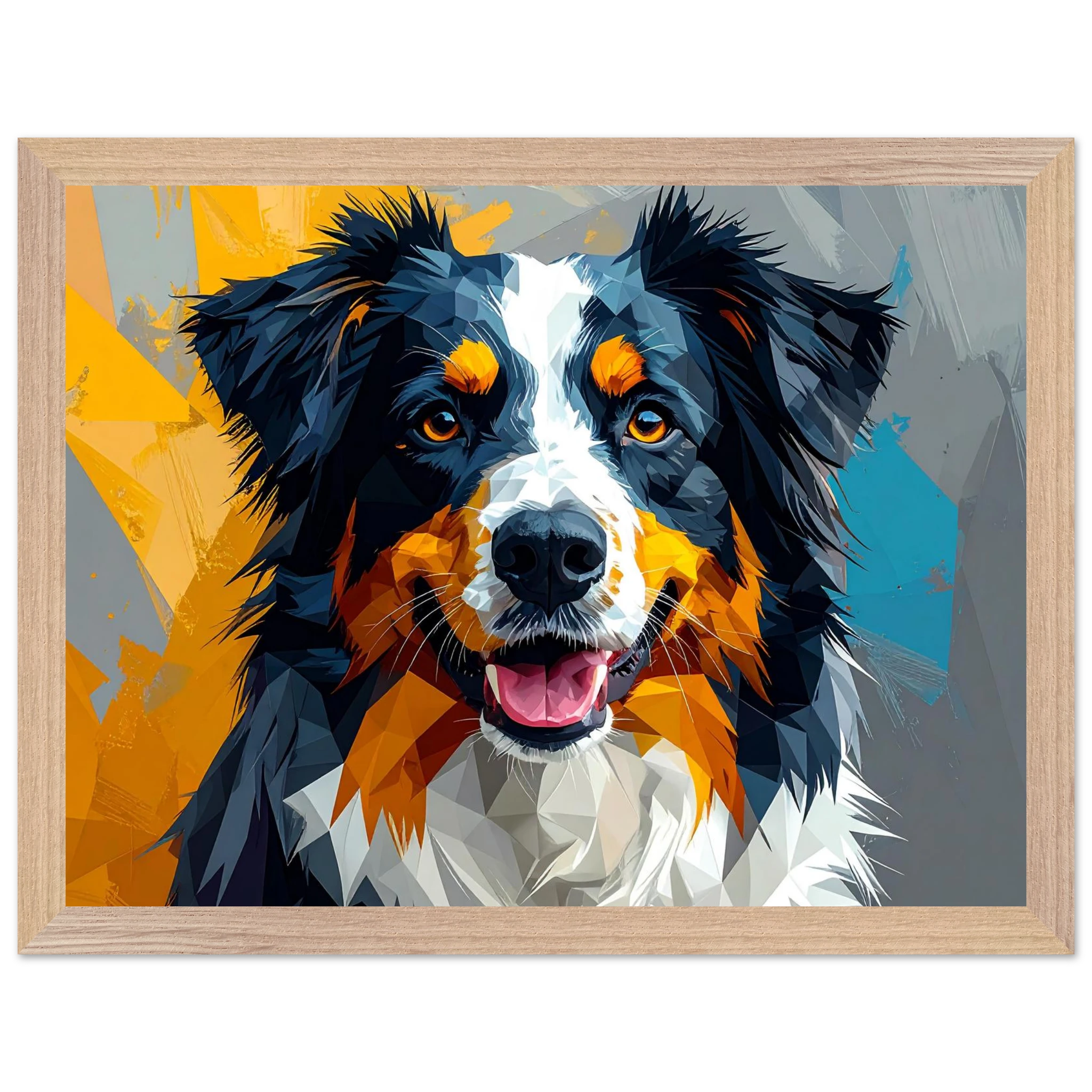 Bunter Hundeporträt-Poster: Premium-Poster aus halbmattem Premium-Papier mit Holzrahmen-petllective