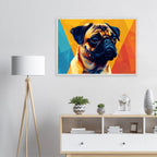 Abstrakter Mops-Kunstdruck: Premium-Poster mit Holzrahmen in leuchtendem, modernem Stil-petllective
