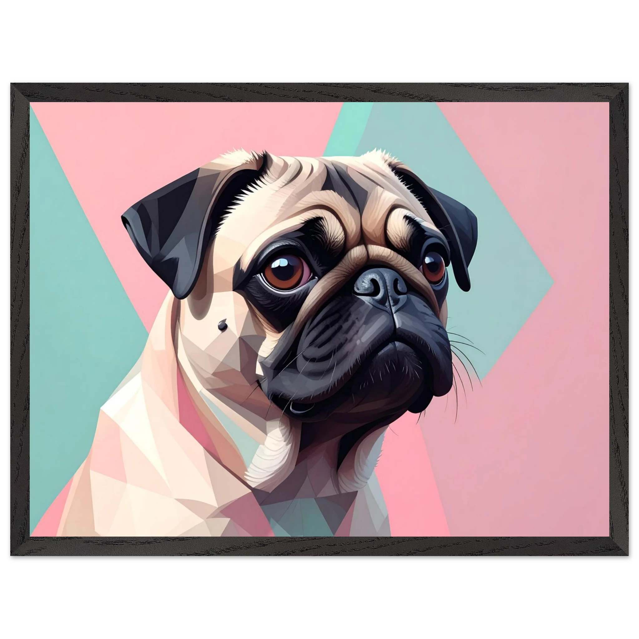 Niedlicher Mops im Pop-Art-Stil: Gerahmtes Premium-Poster mit lebendigen Farben und verschiedenen Rahmungen-petllective