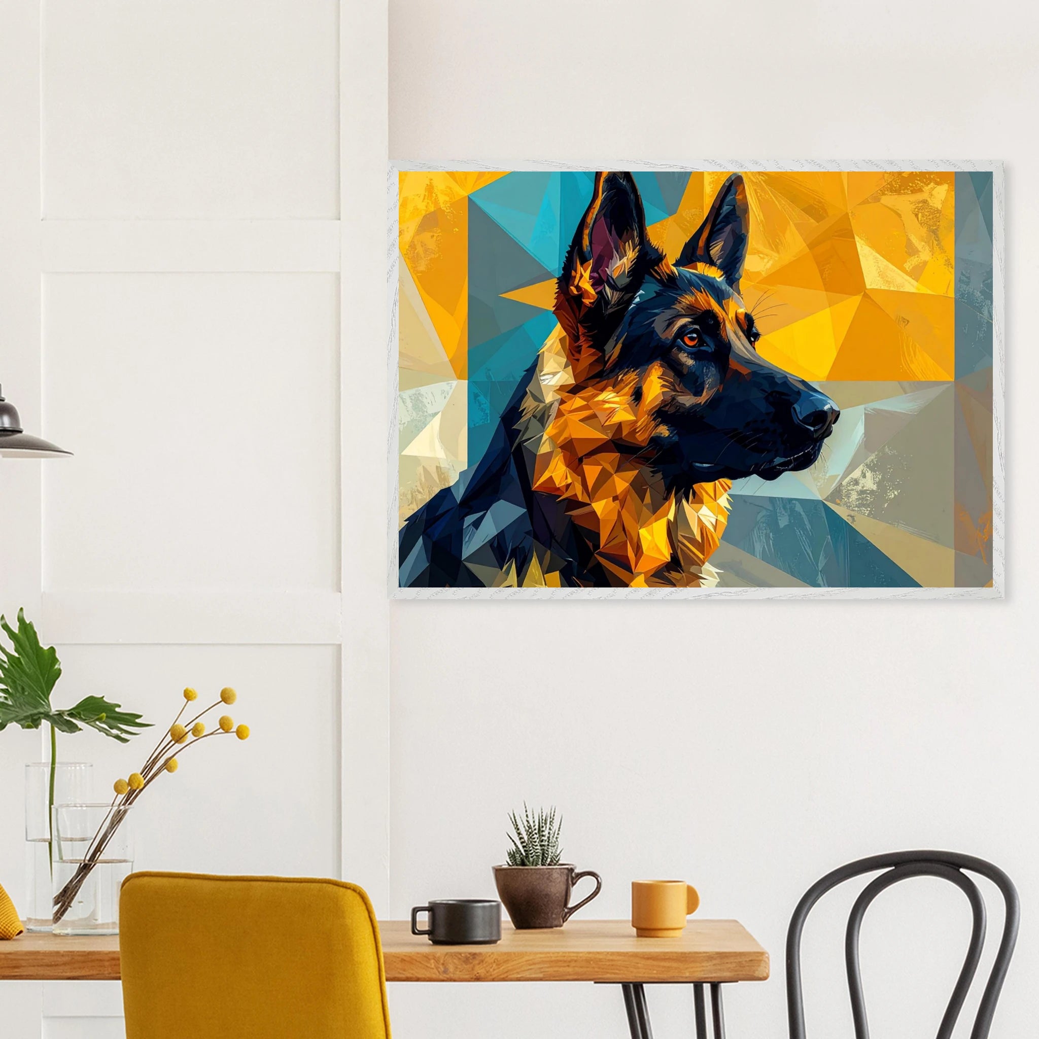 Geometrisches Schäferhund-Porträt: Premium-Poster mit Holzrahmen in deinem Stil-petllective