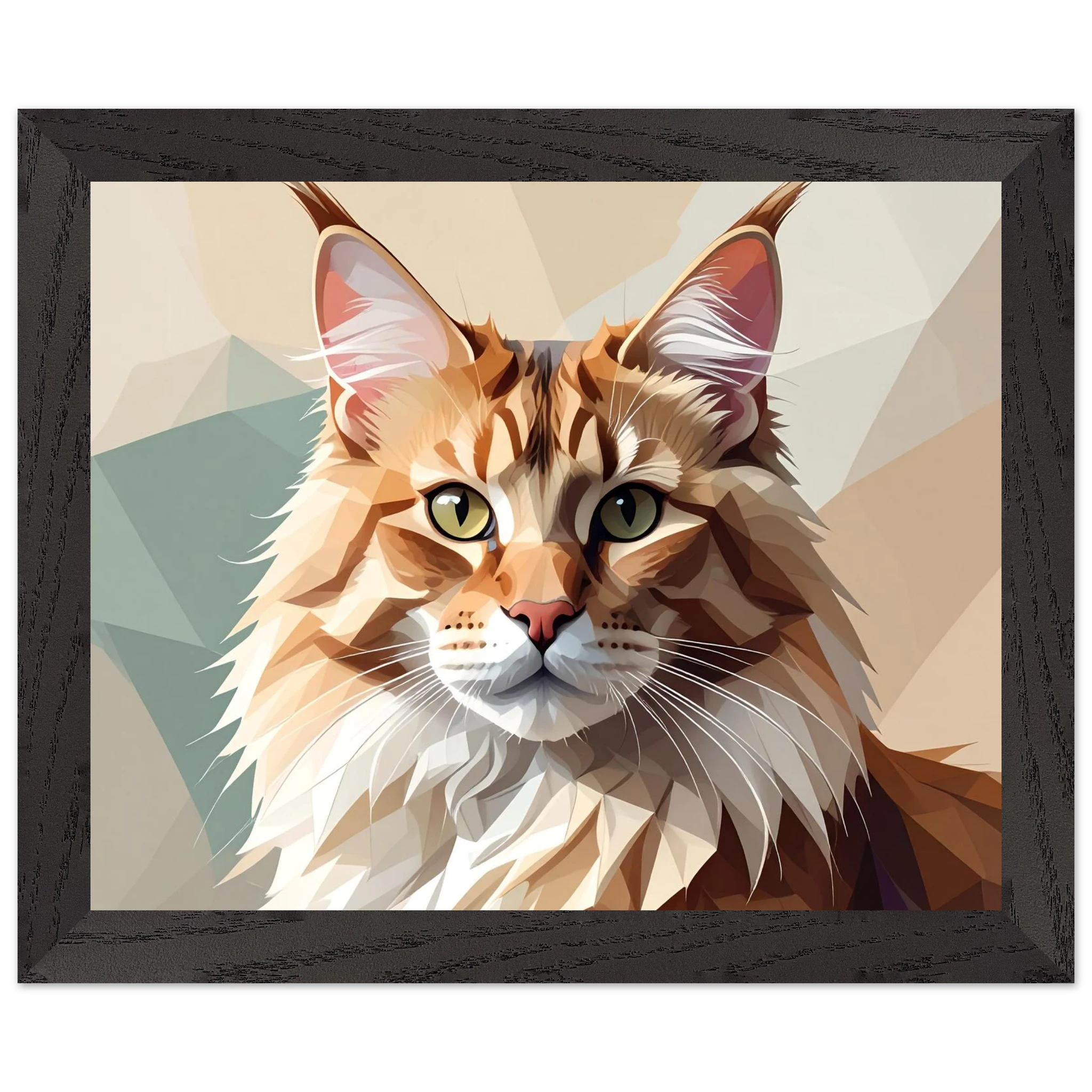 Abstrakte Maine Coon Katze: Premium-Poster aus halbmattem Premium-Papier mit Holzrahmen-petllective
