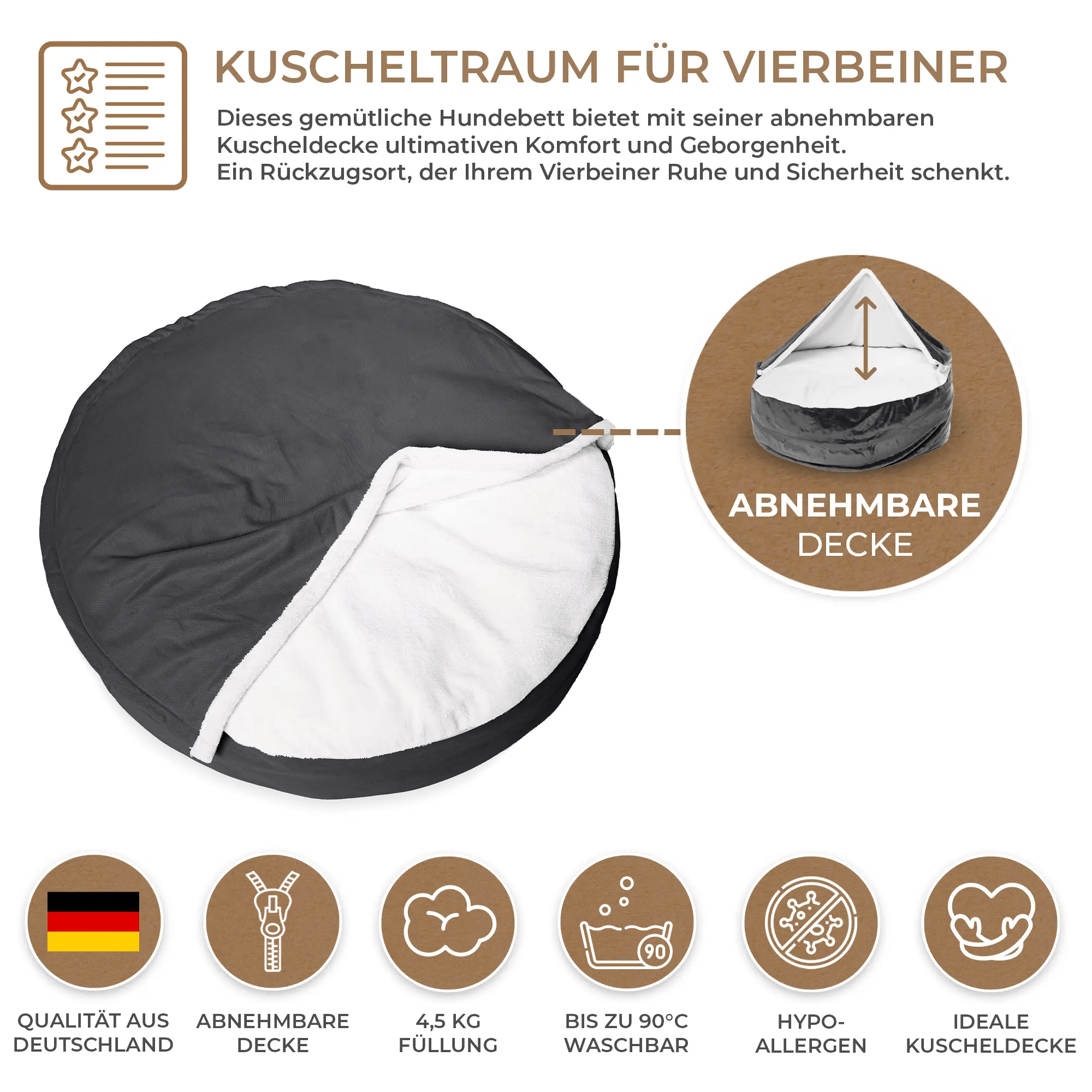 Kuscheliges Hundebett: Anti-Stress mit abnehmbarer Kuscheldecke